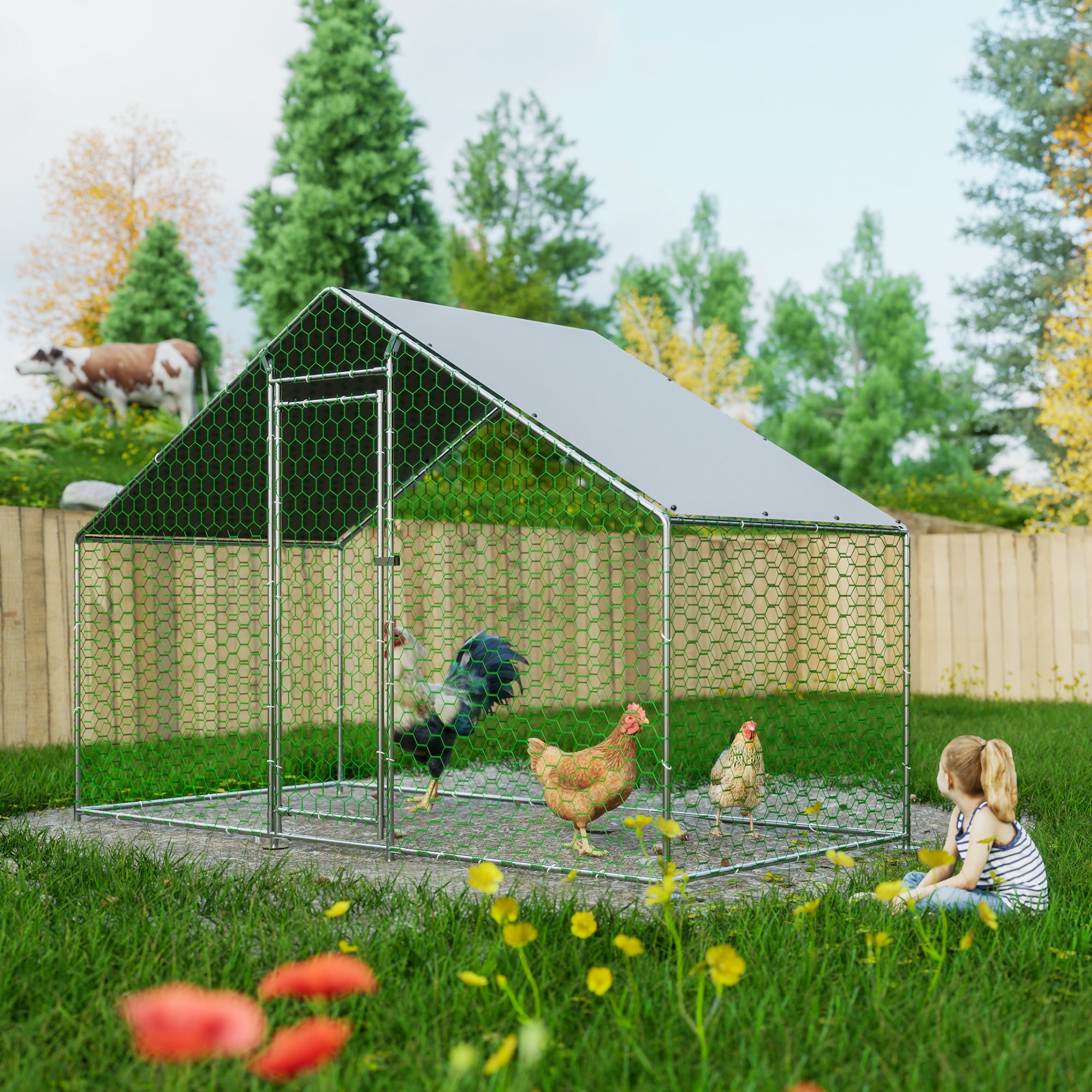 Logidon kippenhok buitenverblijf 3x1,5x2 m zilverkleurig metalen slot