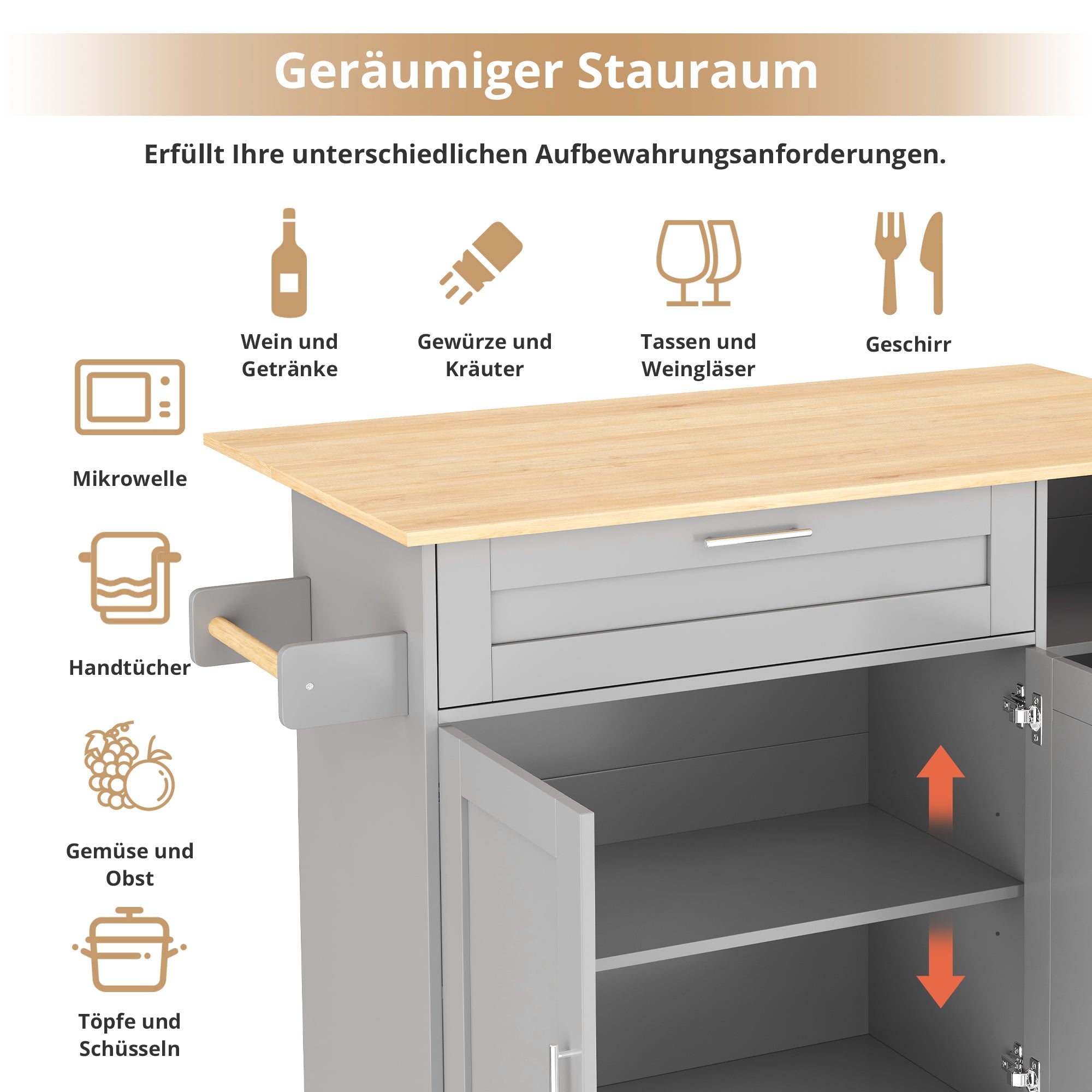 Logidon mobile kitchen table with folding top oak grain