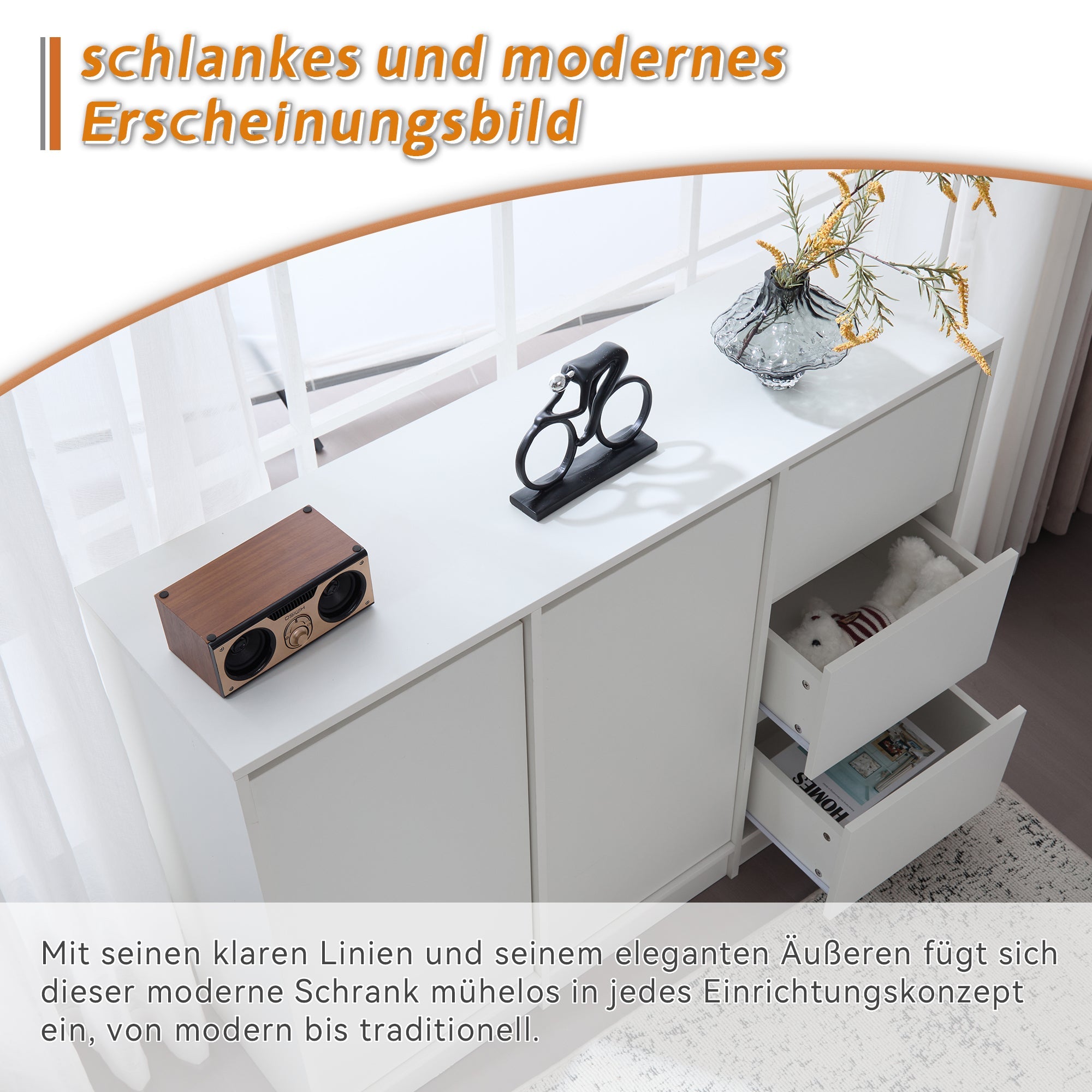 Logidon Modern Sideboard White 120x90x35 cm 2 Doors 3 Drawers