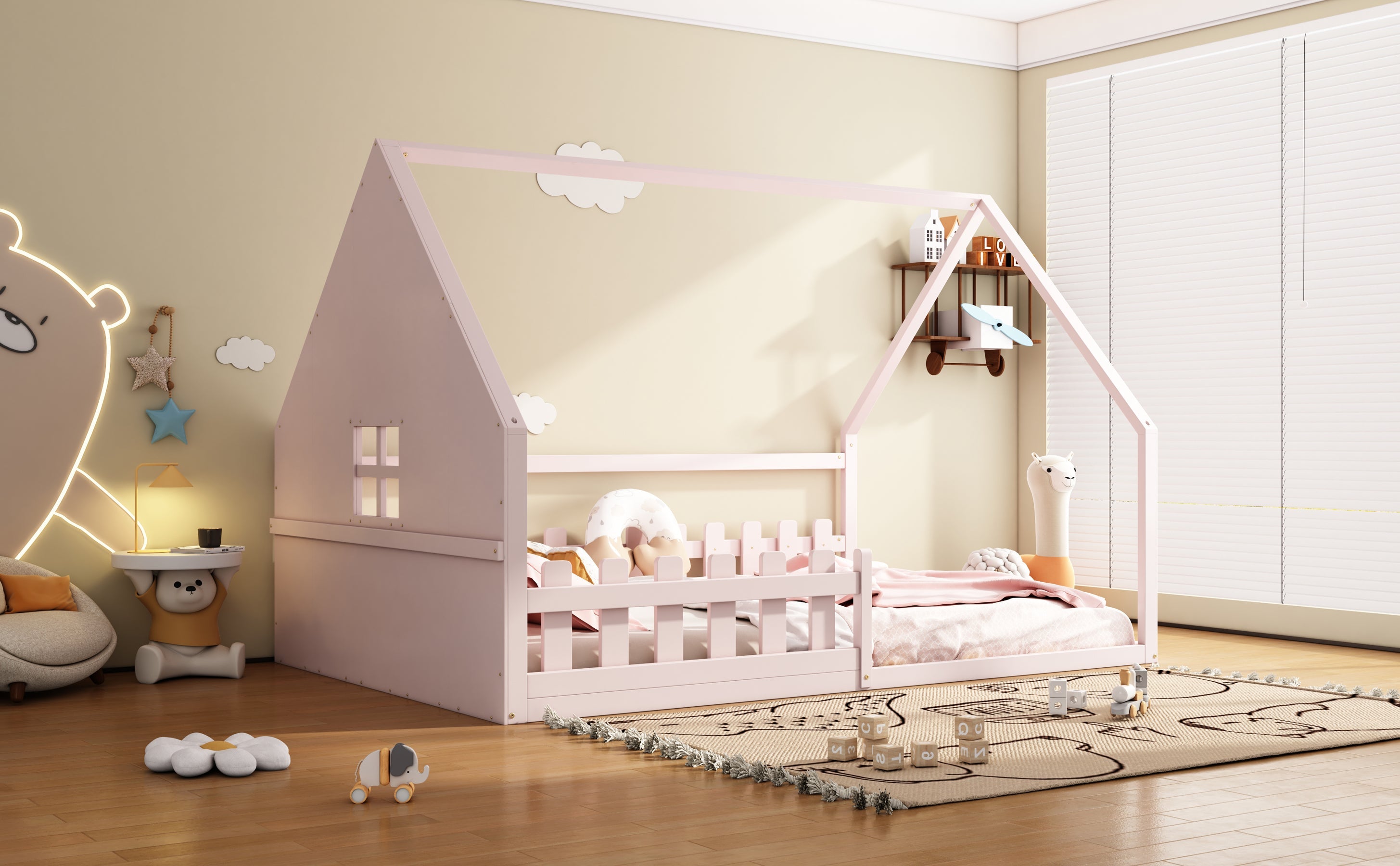 Logidon vlakbed 140x200 cm roze kinderbed met railing