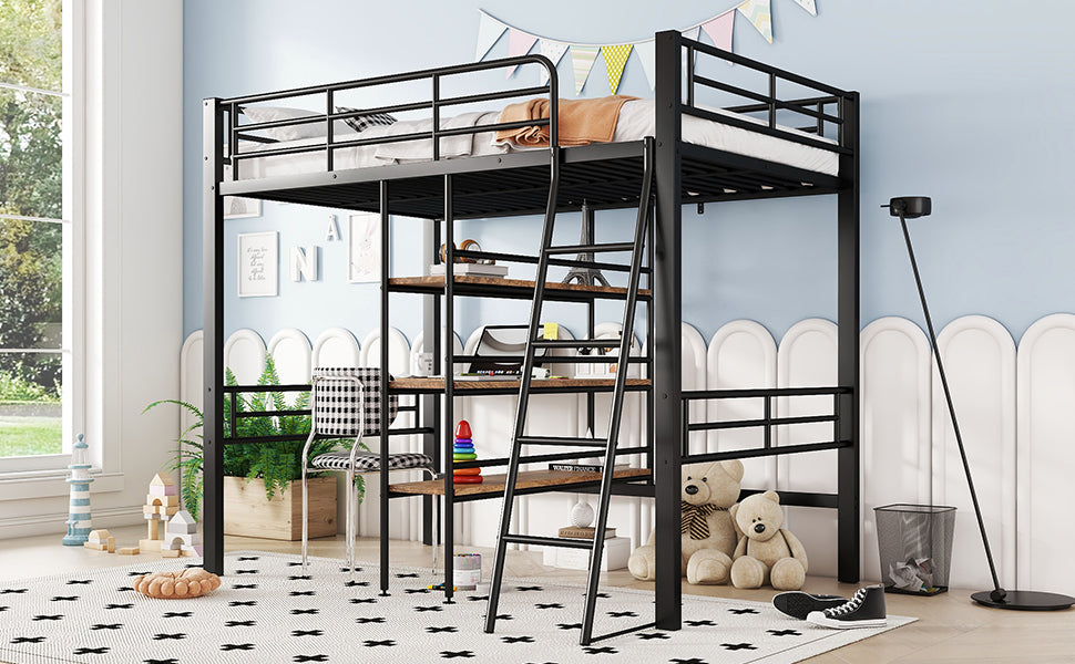 Logidon hoogslaper 90x200 cm met bureau, metalen frame zwart