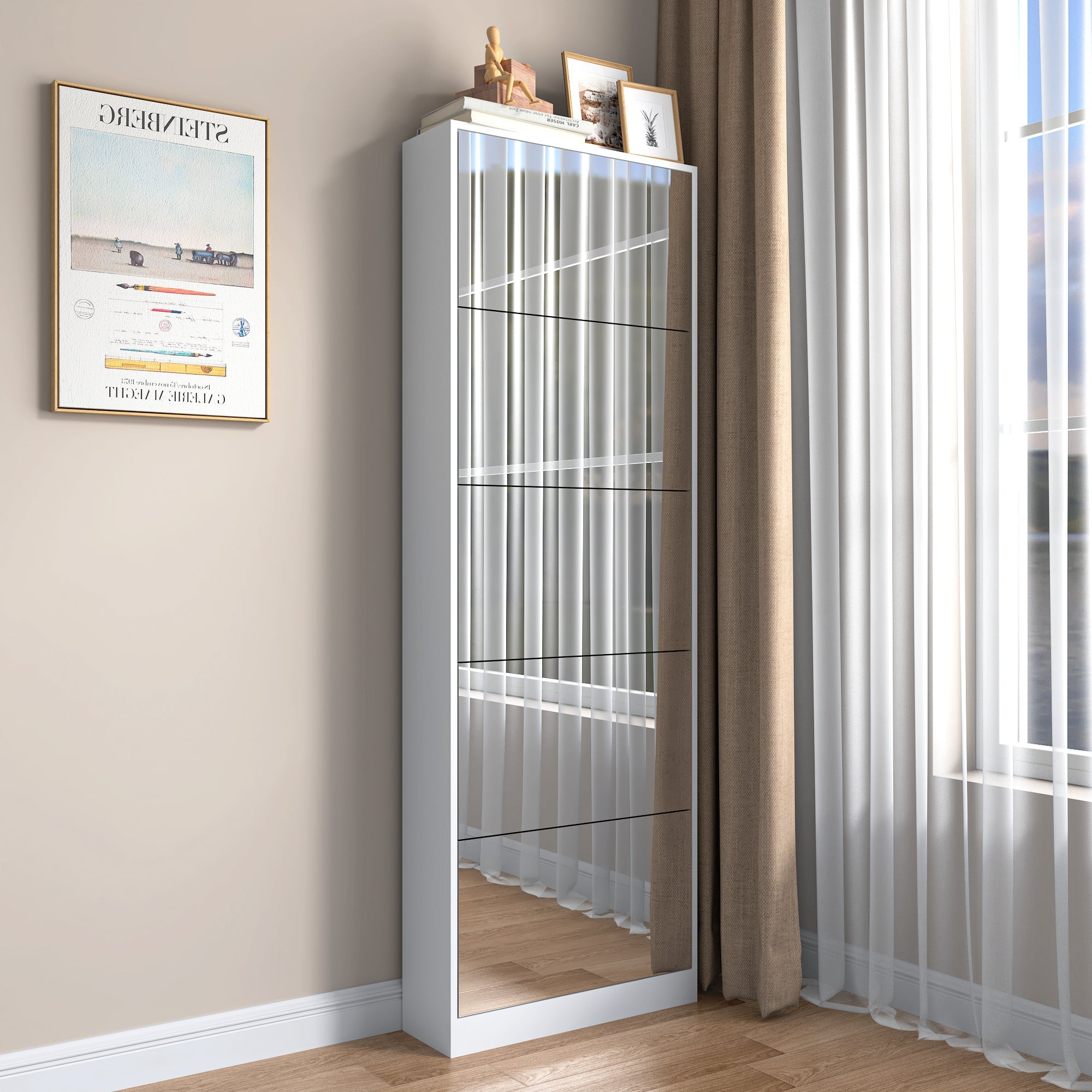 Logidon Schoenenkast met Spiegel Modern Smal 185 cm Wit
