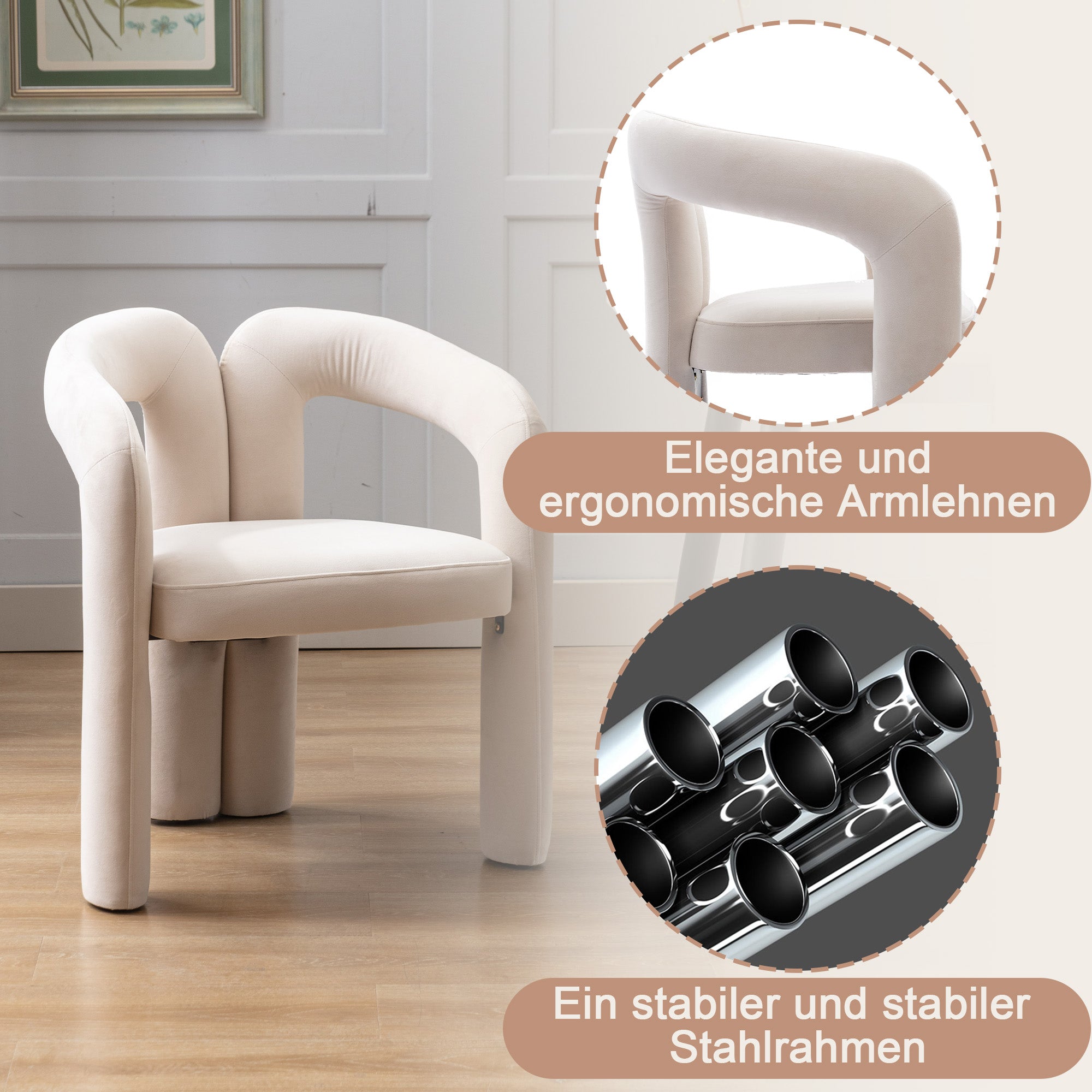 Logidon Velvet Dining Chairs Beige Velvet Set of 2 Upholstered