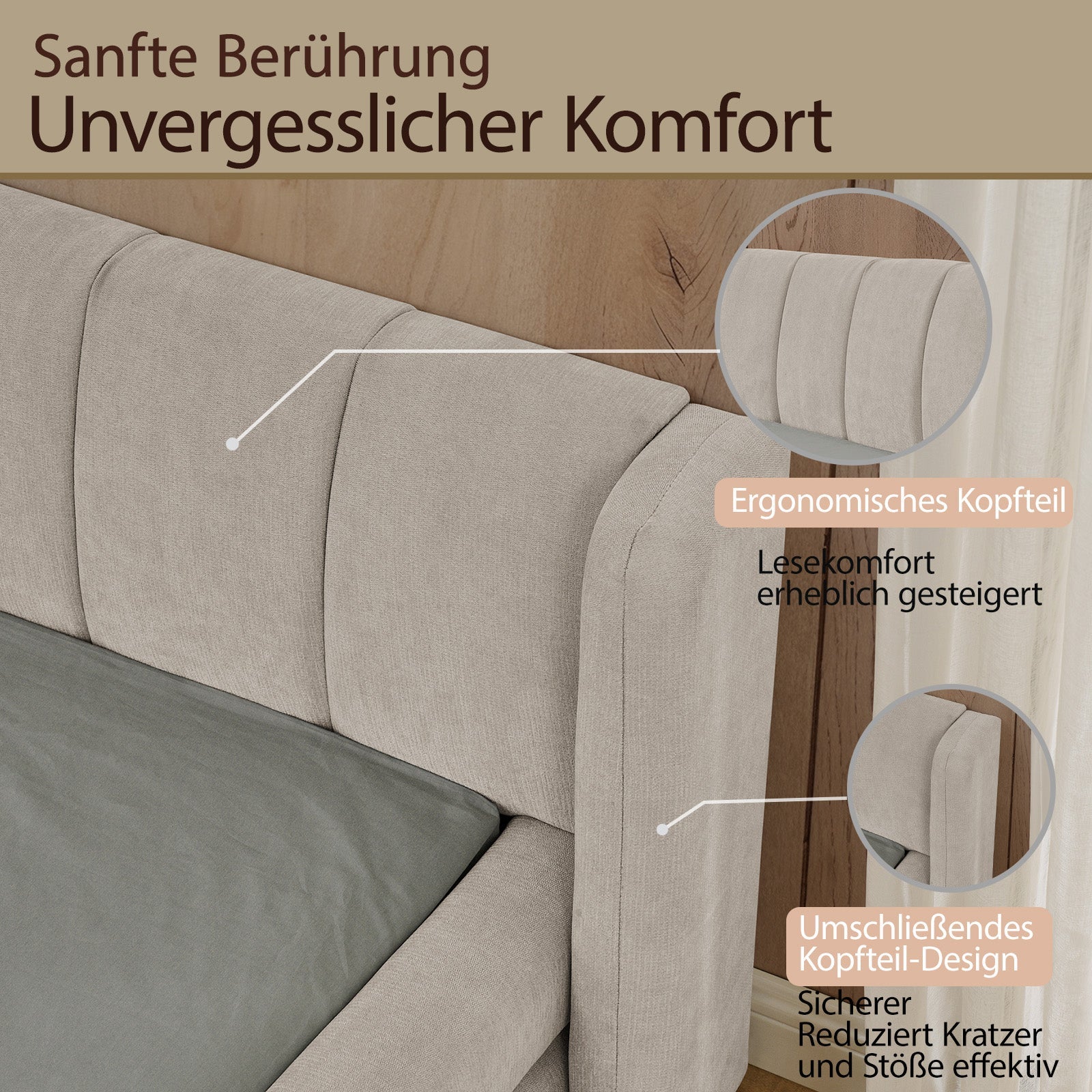 Logidon tweepersoonsbed 160x200 cm beige chenille comfortabel hoofdbord