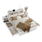 Logidon tweepersoonsbed 140x200 wit met lattenbodem uitschuifbare nachtkastjes