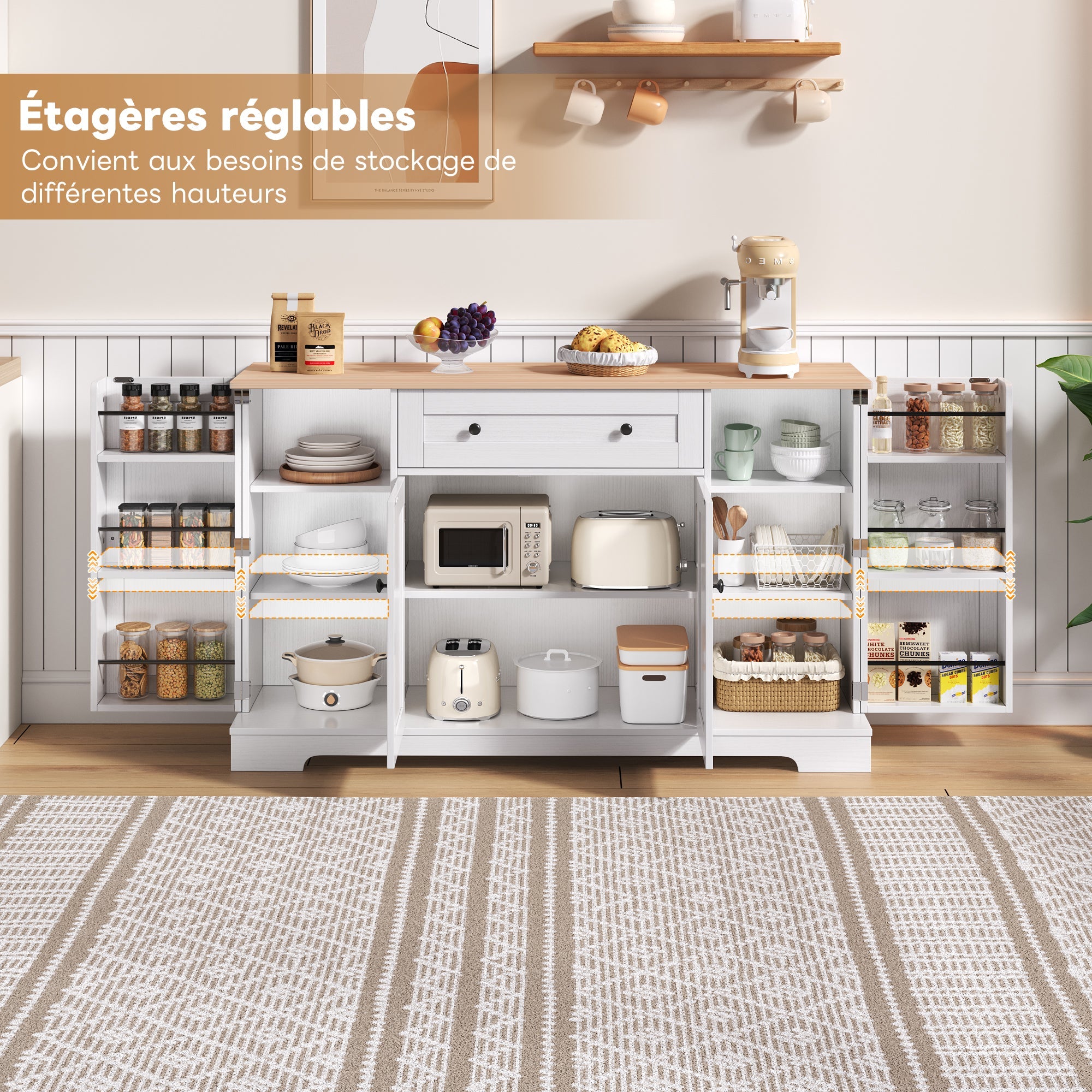 Logidon keukenbuffet 138 cm witte multifunctionele ladedeuren