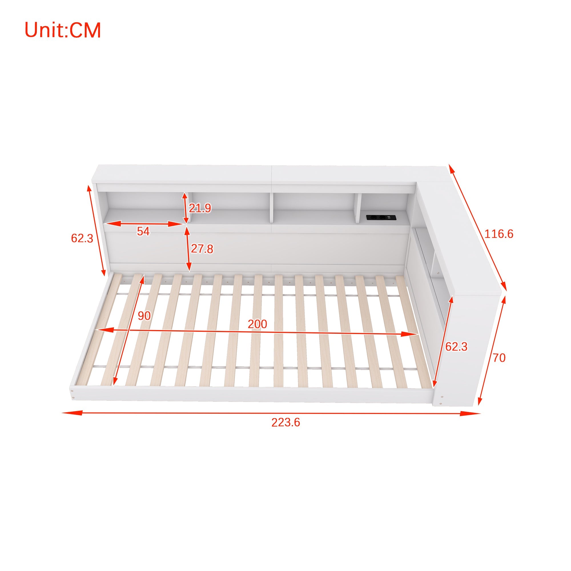 Logidon daybed 90x200 slaapbank lattenbodem stopcontact USB wit