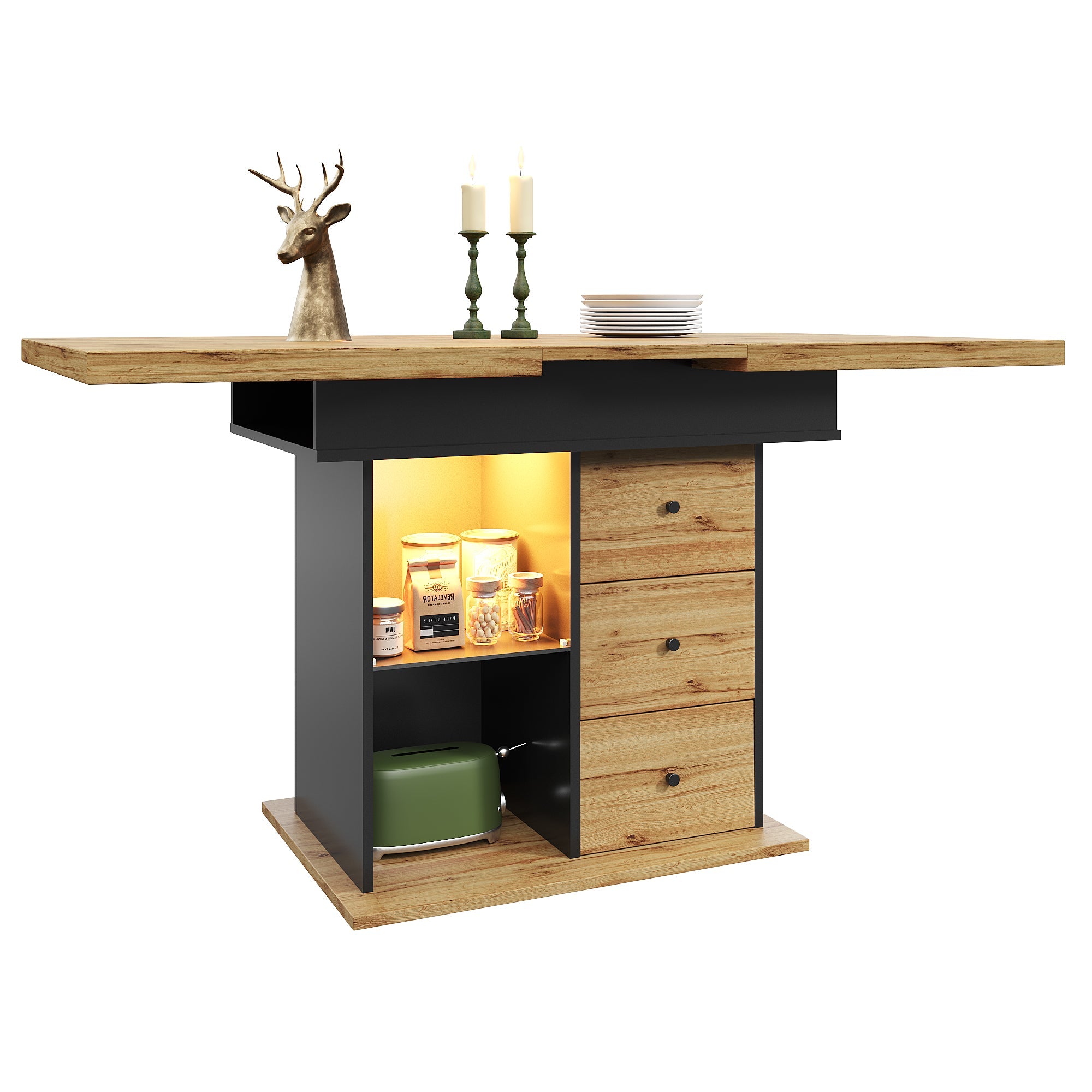Logidon eettafel telescopisch uitschuifbaar 110-140×80 cm met LED verlichting