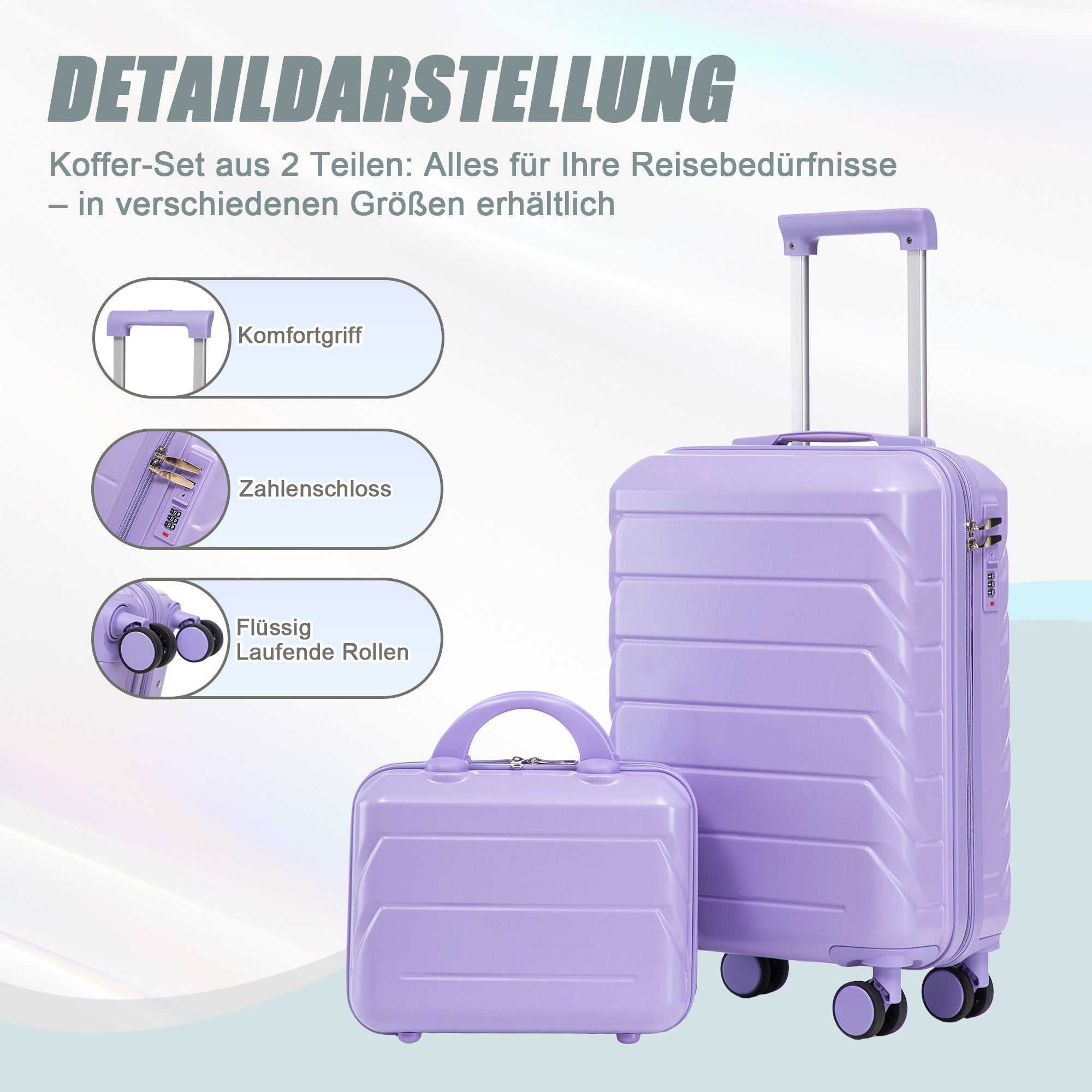 Logidon 2-delige ABS kofferset 19/14 inch spinner blauw paars