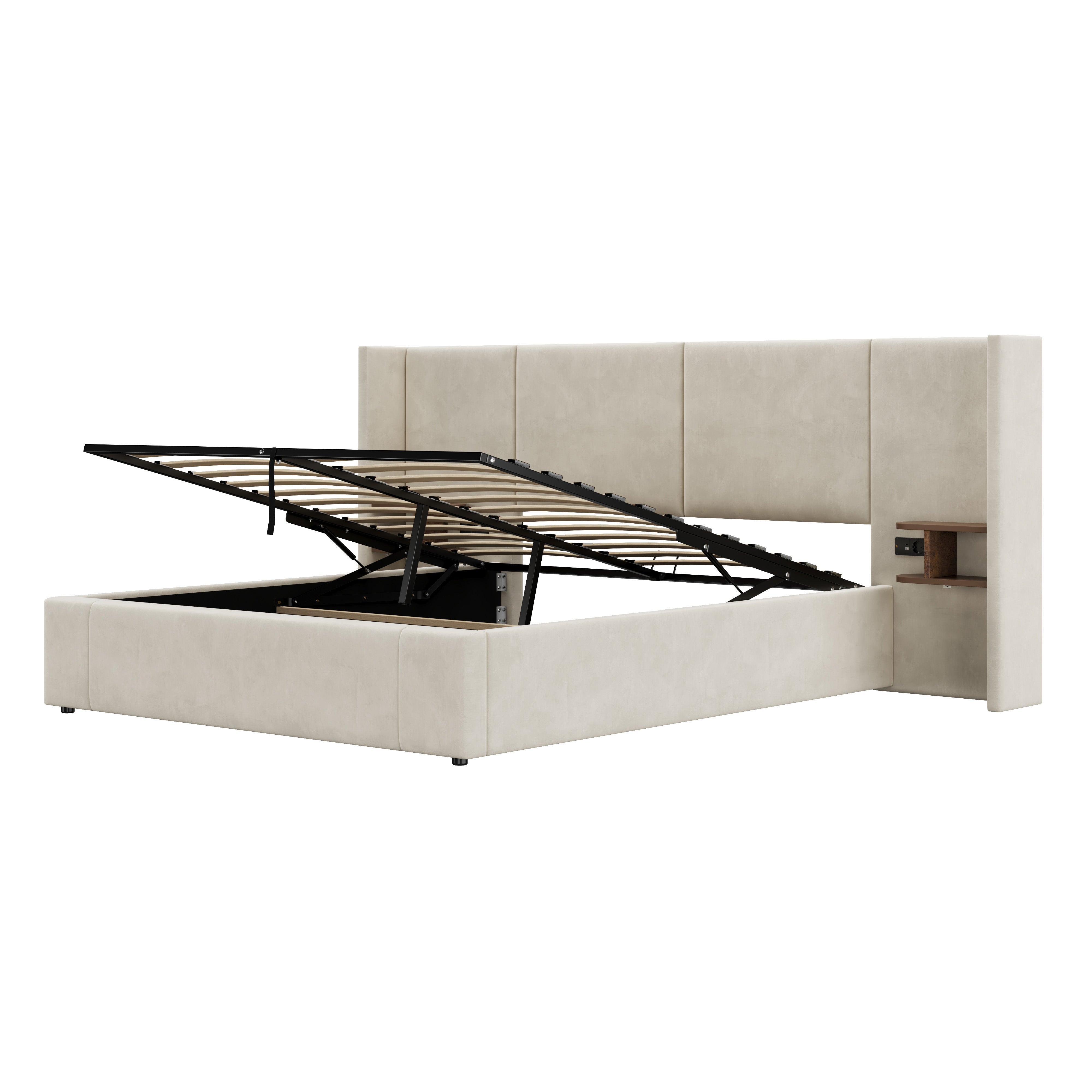 Logidon gestoffeerd bed 160x200 beige fluweel met USB-aansluitingen opbergruimte