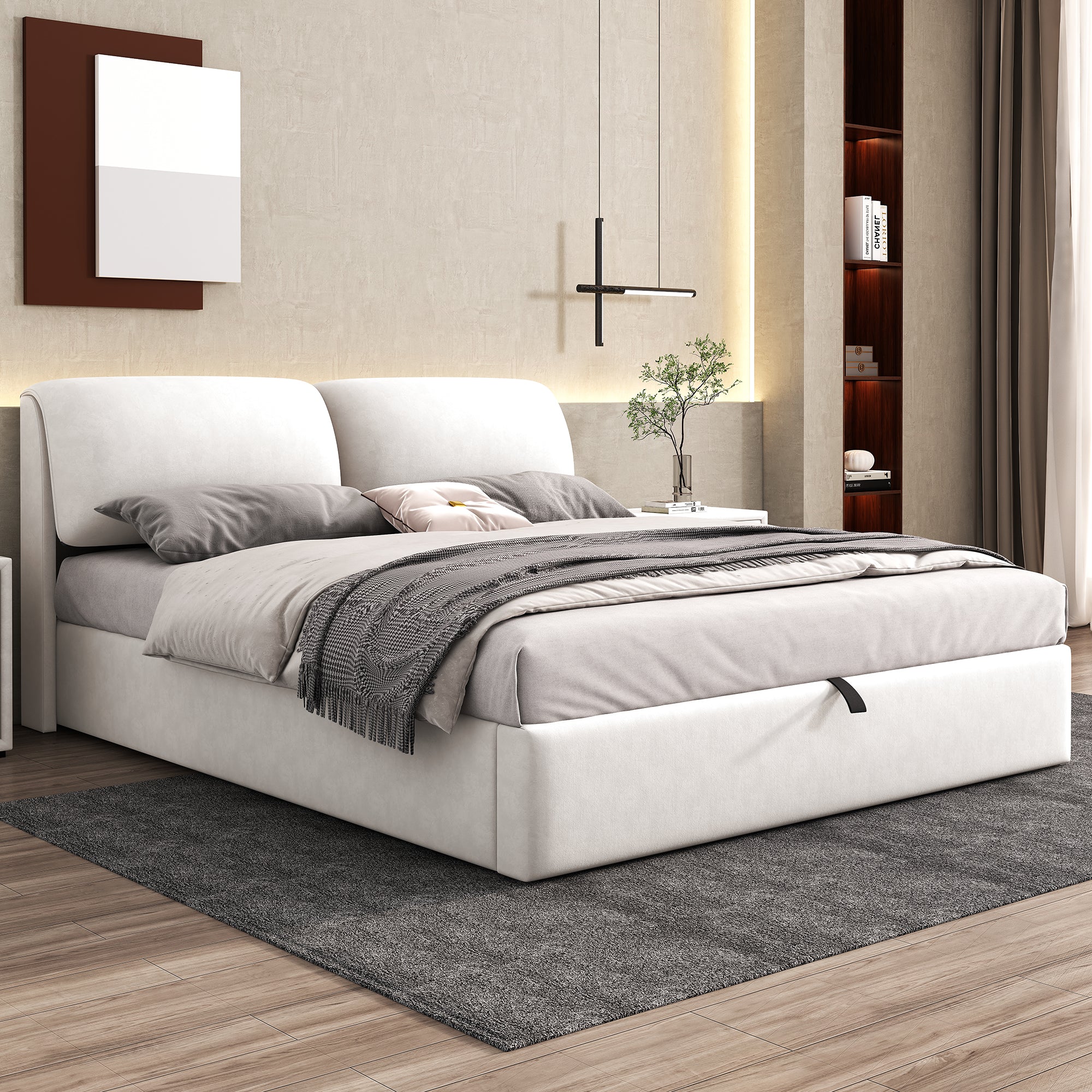 Logidon gestoffeerd bed 180x200 beige fluweel met bedkast en drie lades