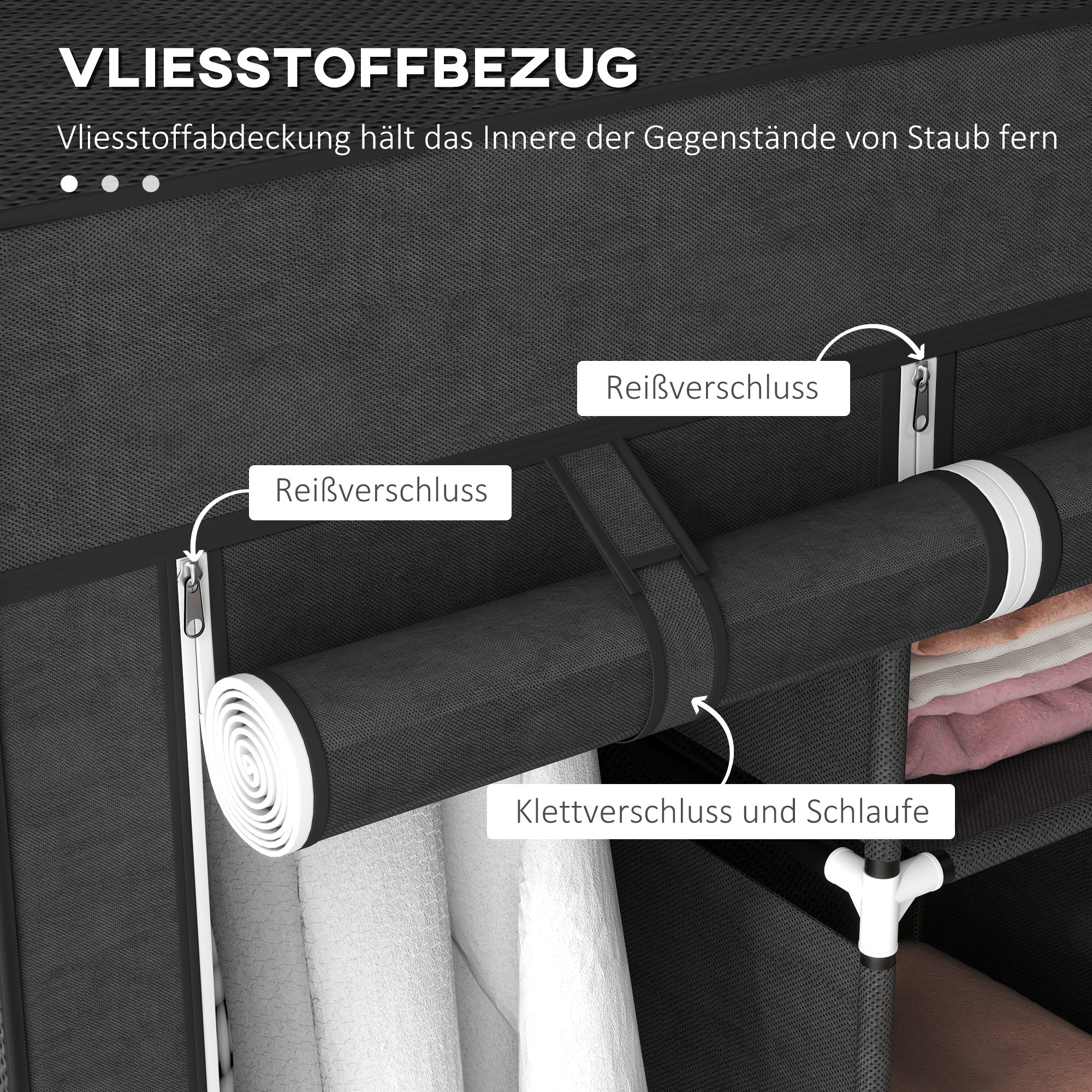Logidon stoffen kledingkast met kledingroede 8 niveaus 125x43x162 cm zwart