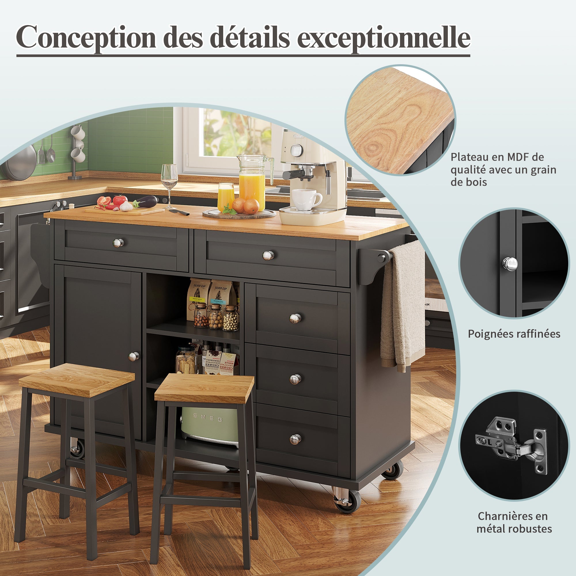 Logidon Restauratiewagen Zwart 134x46x92 cm Mobiel DualUse Design