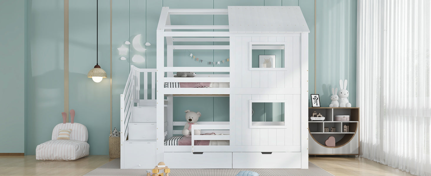 Logidon stapelbed kinderbed 90x200 wit met trapkast