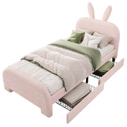 Logidon 90x200 Pink Flat Bed With Cartoon Rabbit Shape