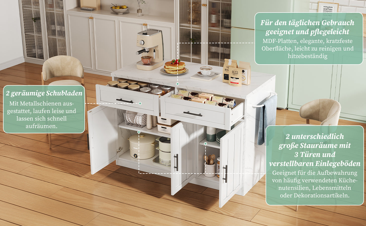 Logidon keukeneiland 120x60x91 cm met USB-aansluitingen wit