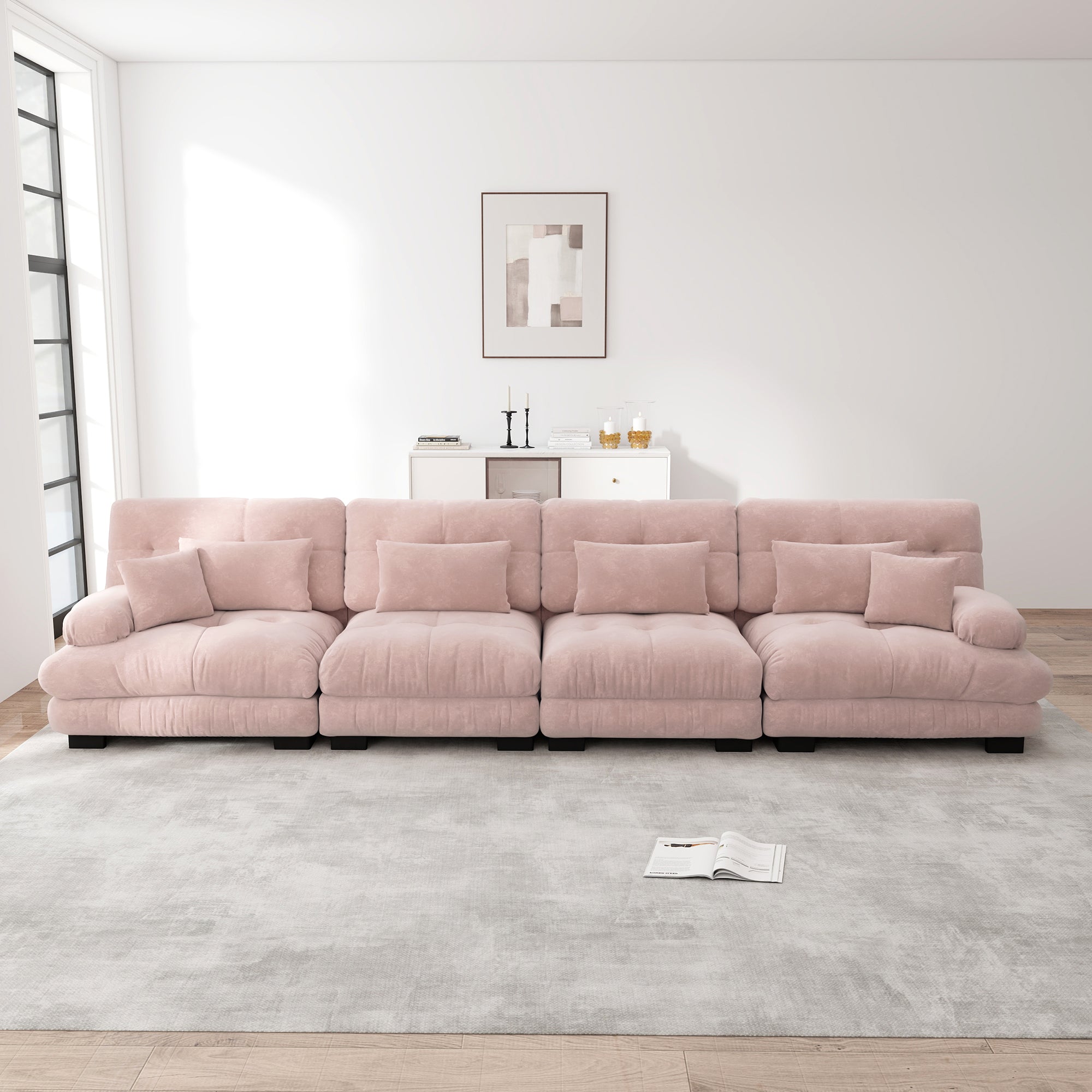 Logidon 4-zits modulaire hoekbank slaapbank roze chenille