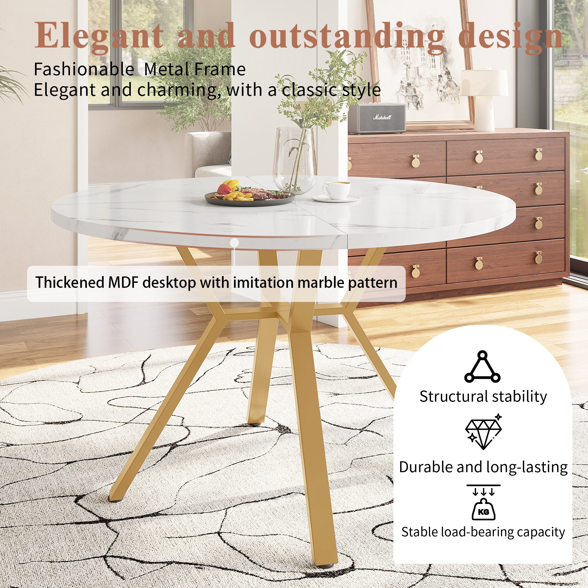 Logidon ronde eettafel marmerlook witgoud 100 cm diameter