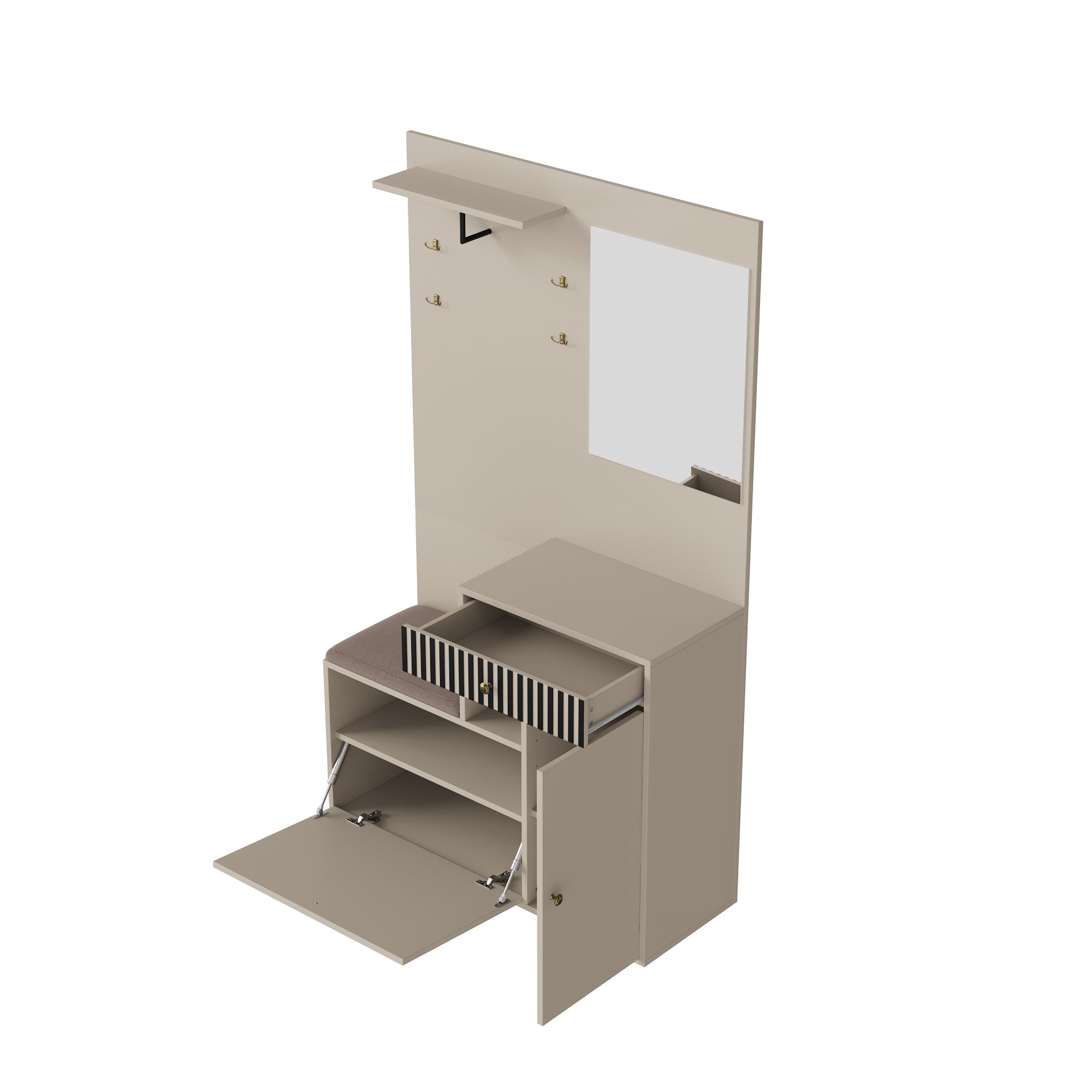 Logidon kledingkastset beige met spiegel en zitkussen 110x185x37 cm