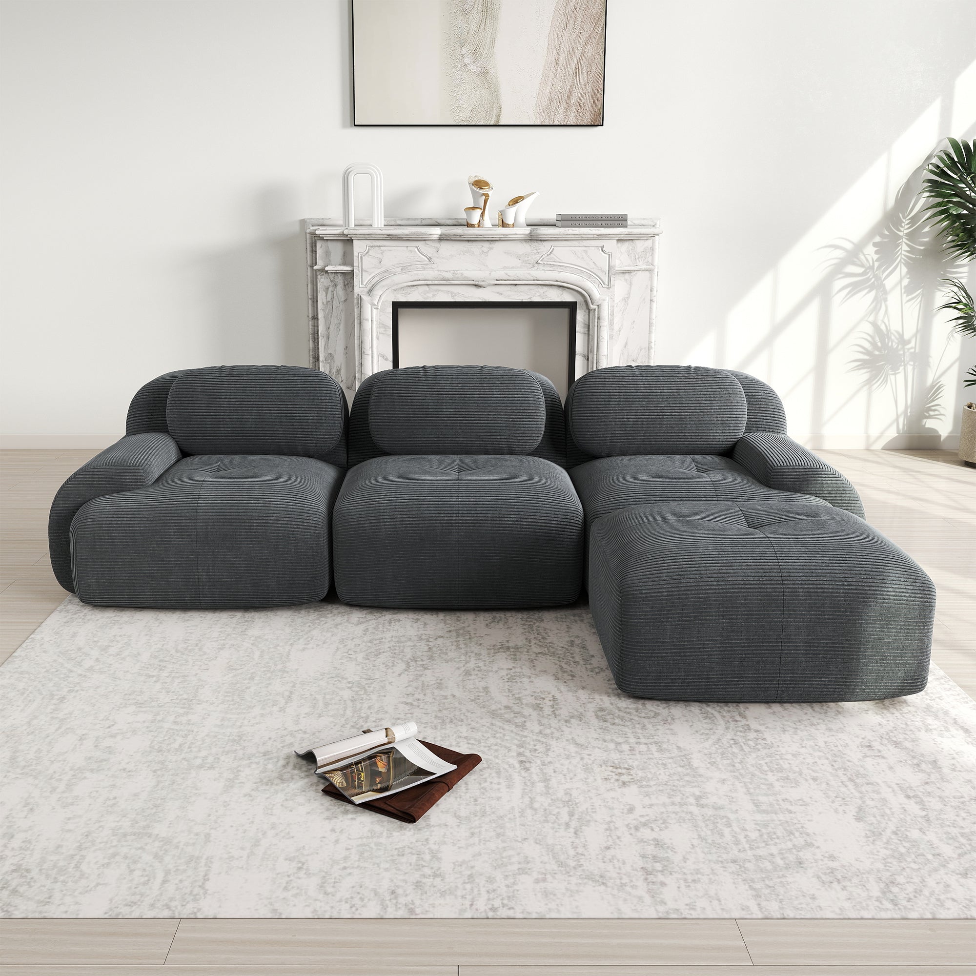 Logidon Modular Corner Sofa Gray No Assembly 3 Seater Armrests