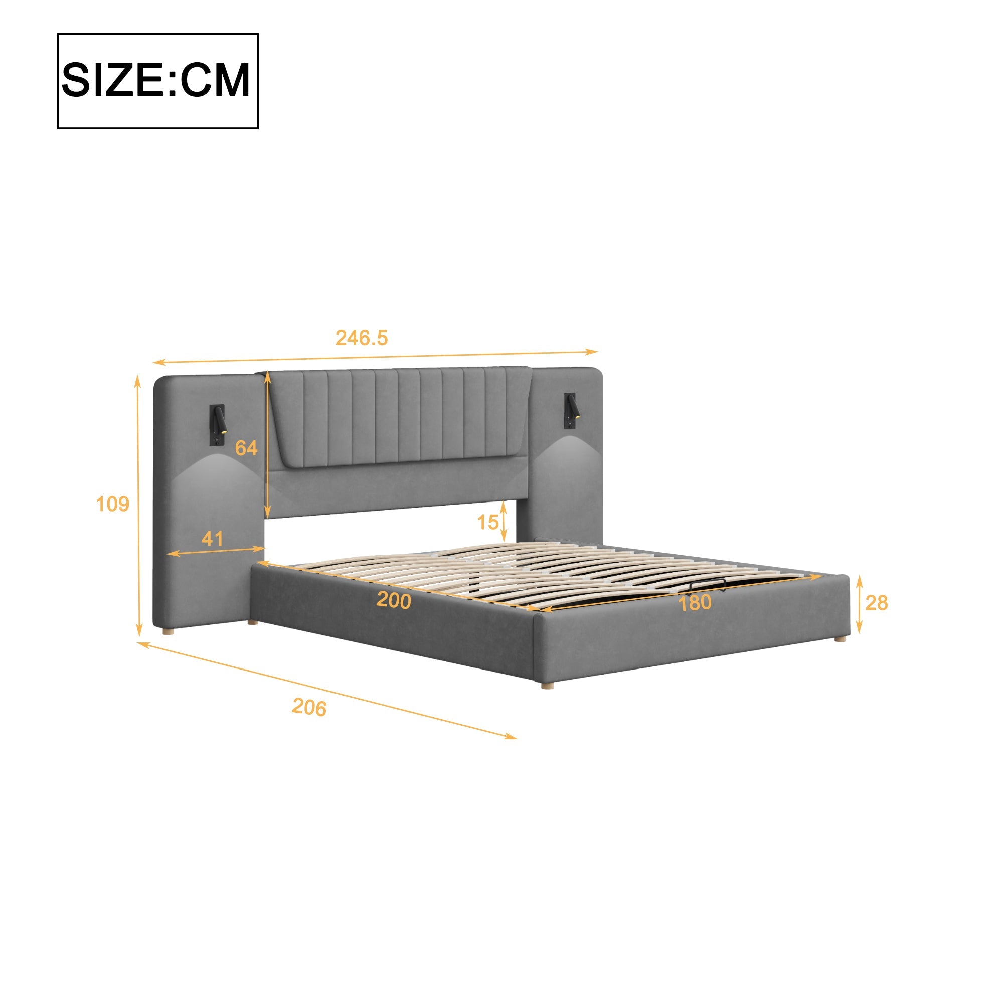 Logidon gestoffeerd bed 180x200 cm grijs met extra lange rugleuning