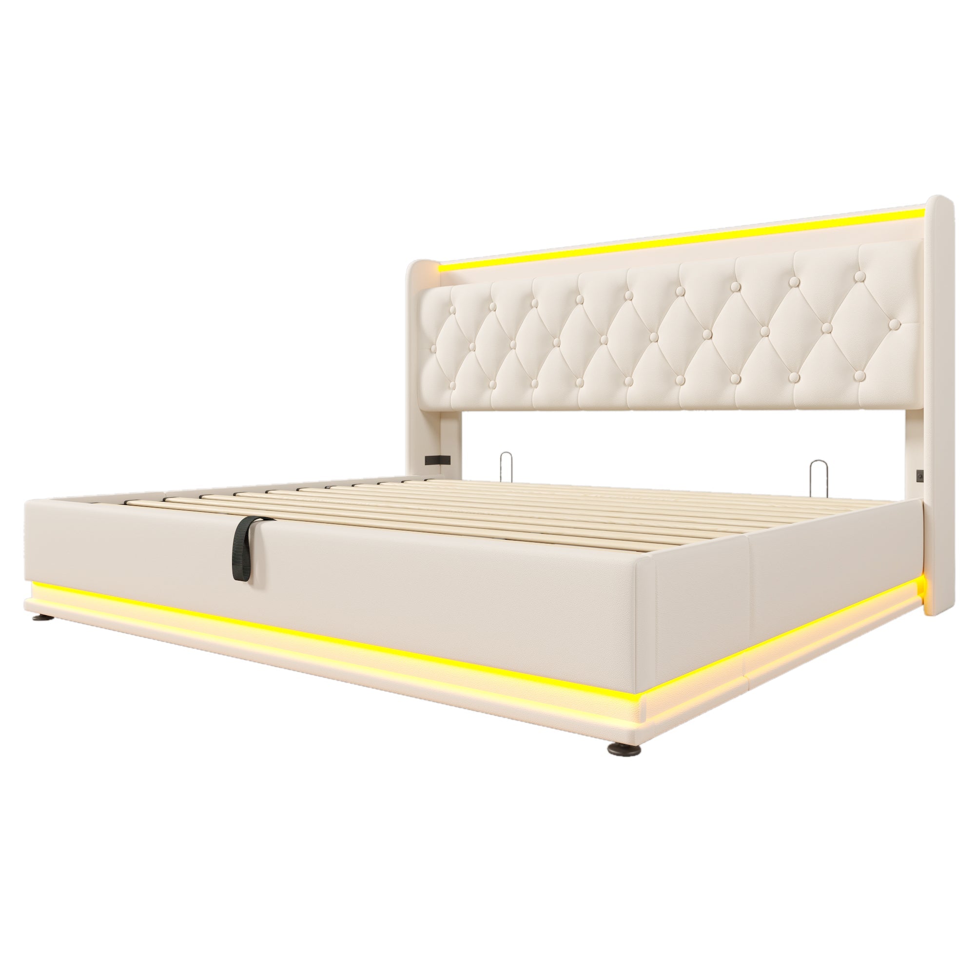 Logidon gestoffeerd bed tweepersoonsbed 180x200 cm wit PU, 360 surround LED