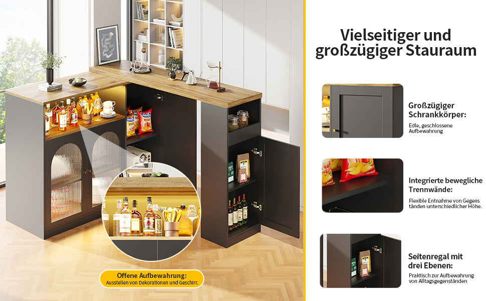 Logidon Draaibare Bartafel Mat Zwart 198x39x97 cm Met LED Glazen Deur