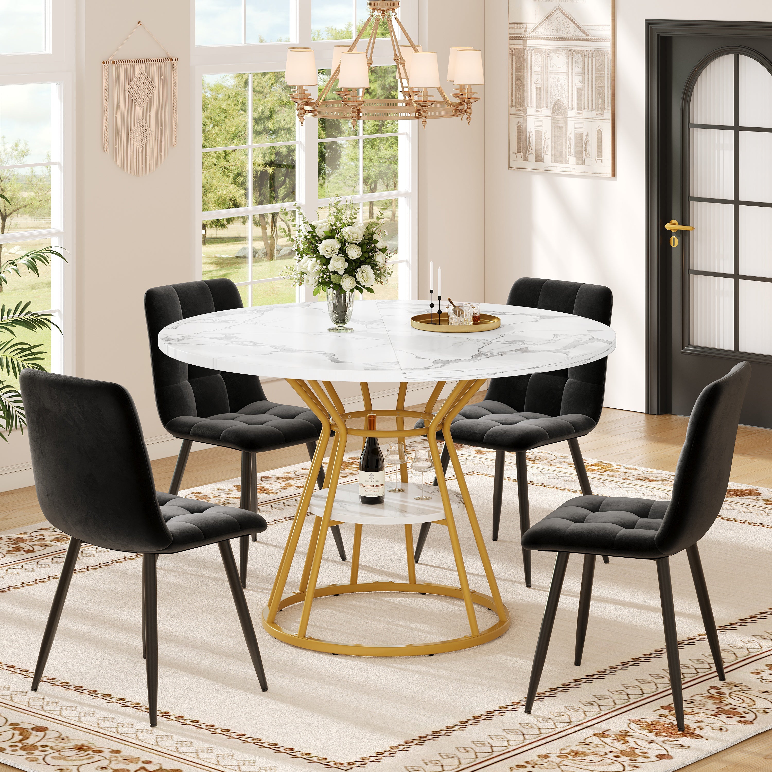 Logidon ronde eettafel 100 cm marmerpatroon gouden metalen poten