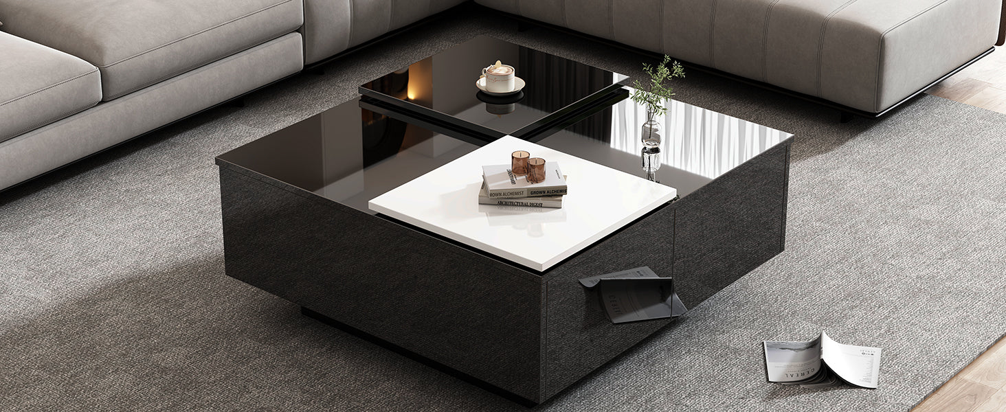 Logidon Hoogglans Salontafel Zwart Wit 75x75 Cm Met 4 Laden
