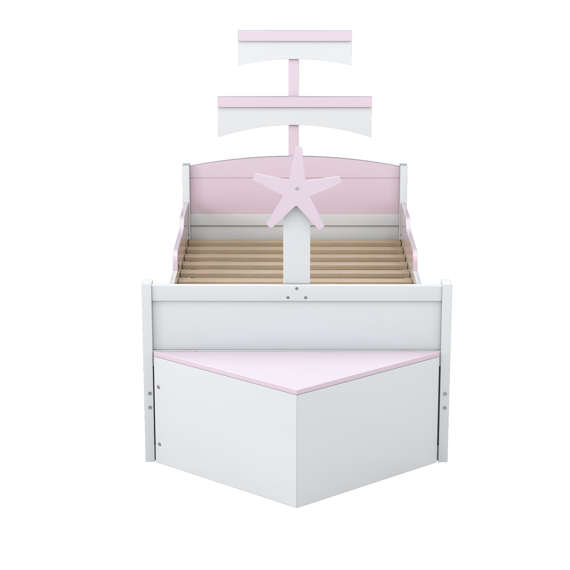 Logidon kinderbed hout roze zeilbootvorm 90x200 met uitschuifbaar bed