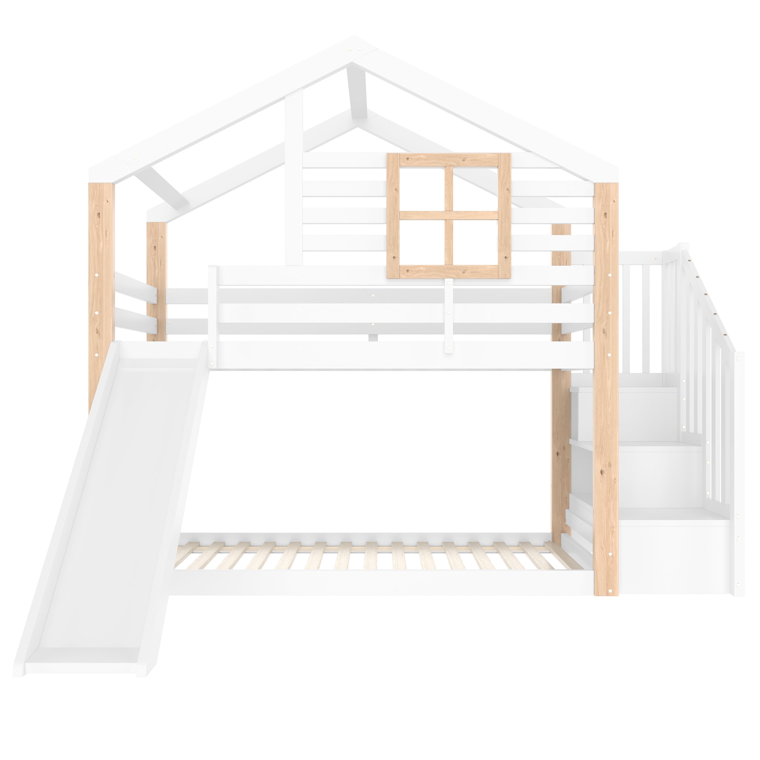 Logidon Kinderstapelbed met Glijbaan en Trap Scandinavisch Design Wit