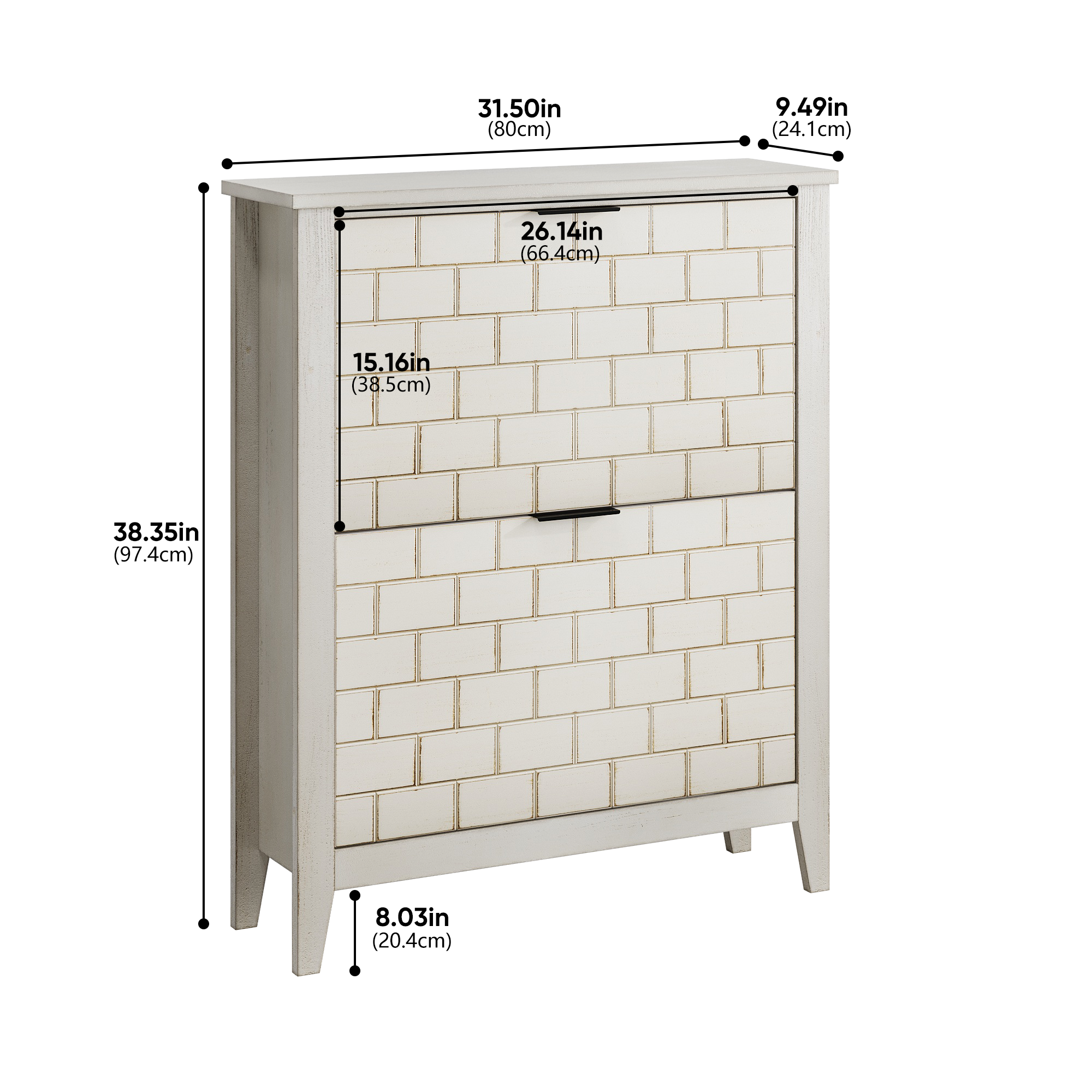 Logidon 80 cm vintage schoenenkast wit met 2 inklapbare lades