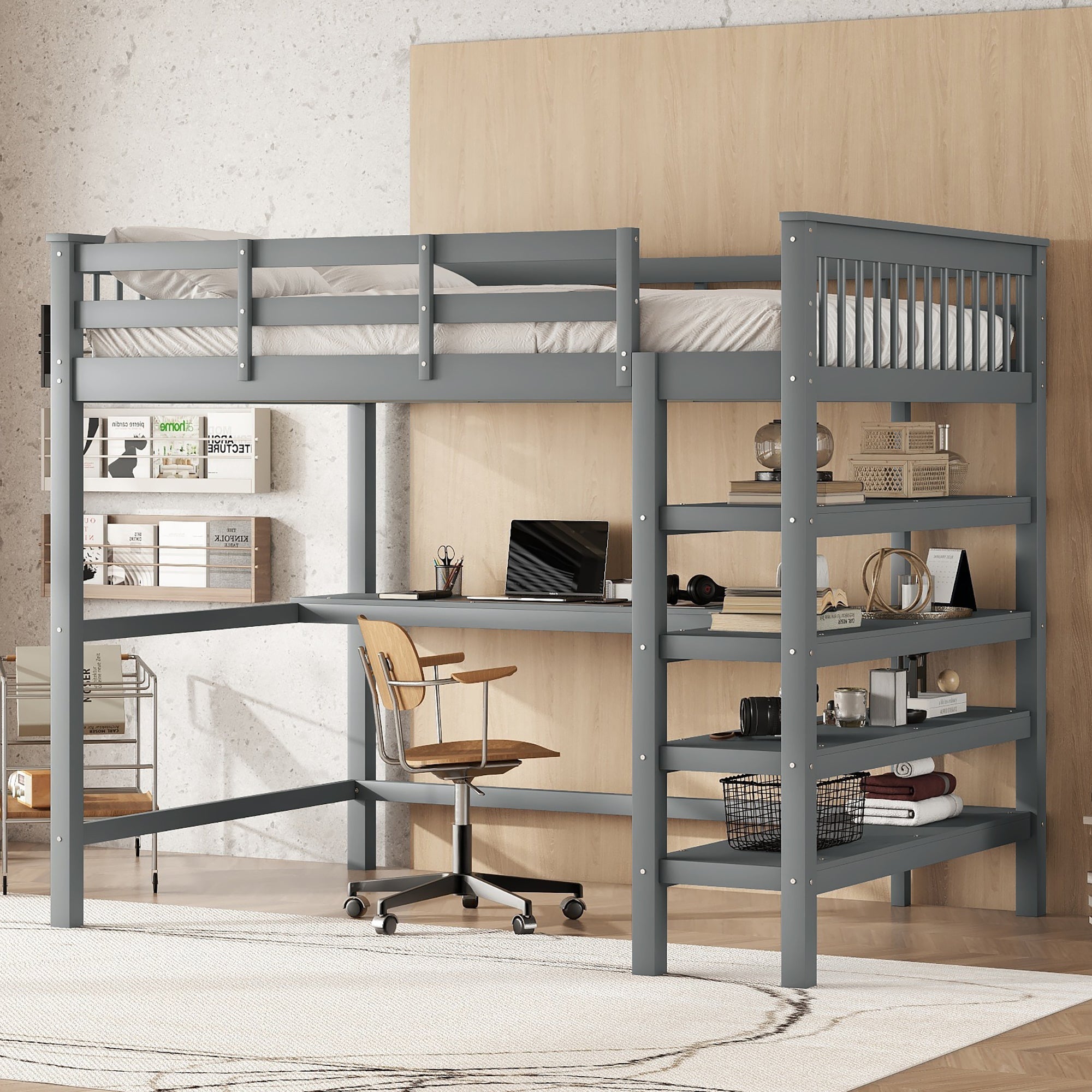 Logidon hoogslaper 140x200 met opbergvakken bureau grijs