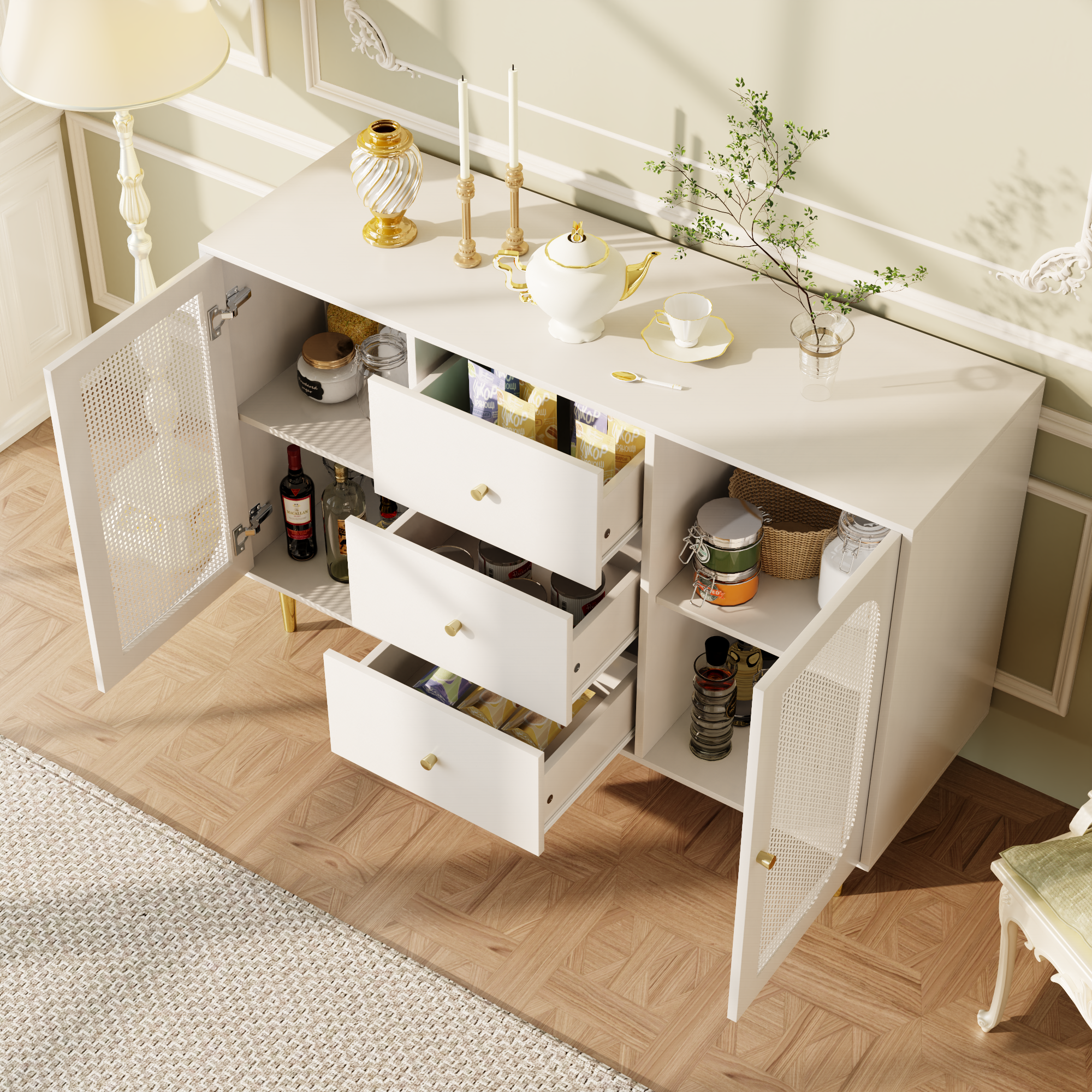 Logidon dressoir met rotan deuren wit 120 x 40 x 90 cm