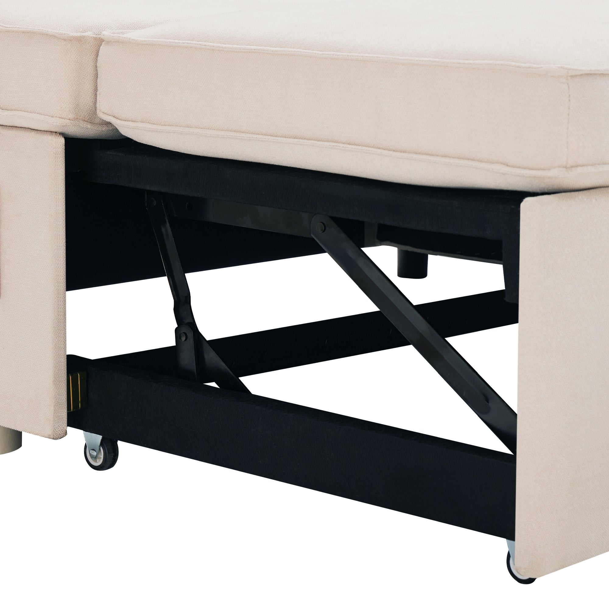 Logidon U-vormige slaapbank, beige stof, grote 4-zits bekerhouder