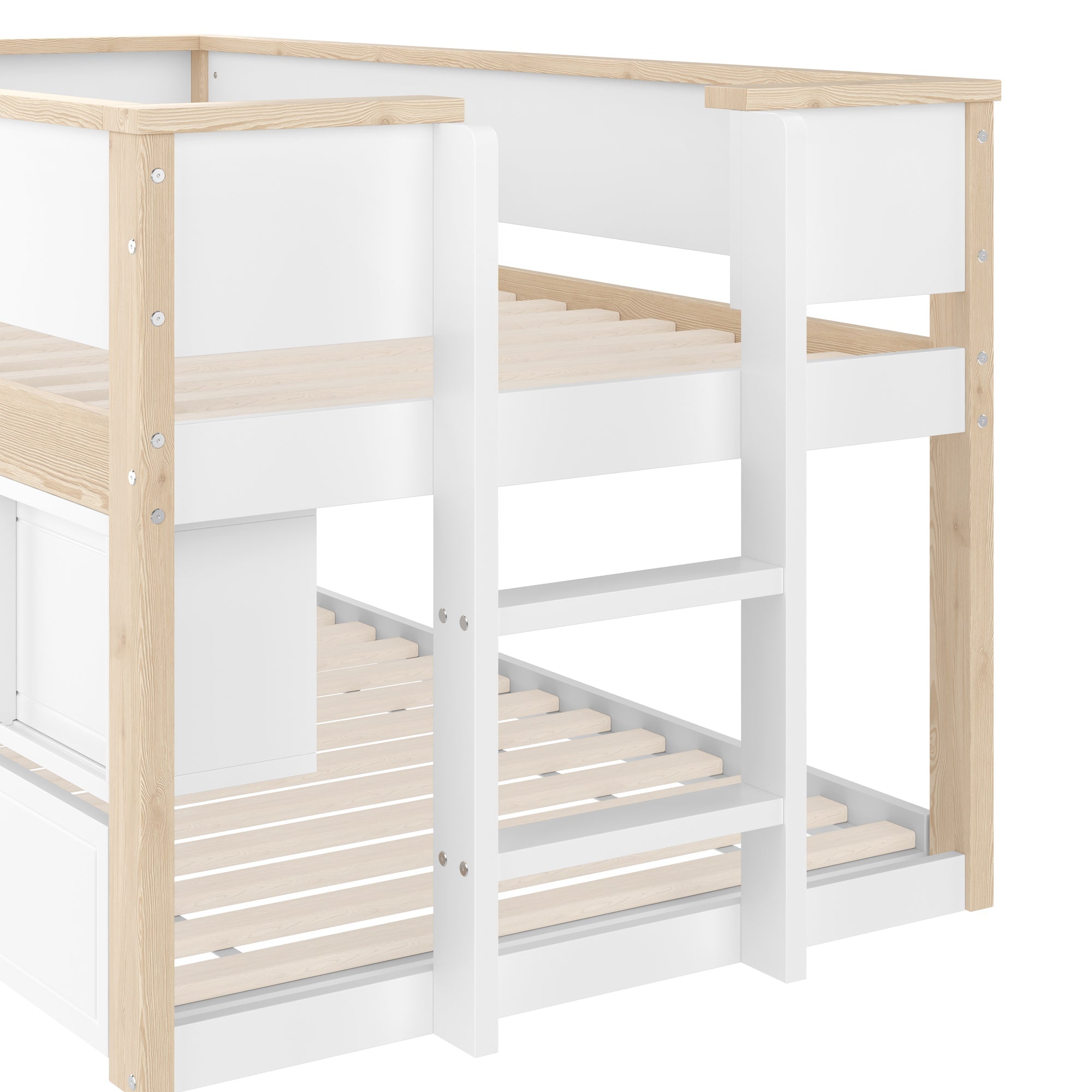 Logidon halfhoogsbed 90x200 wit naturel met onderschuifbed en opbergruimte