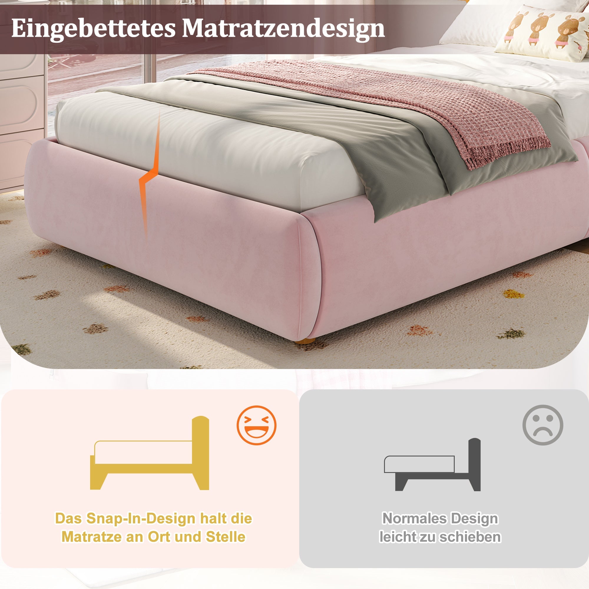 Logidon Gestoffeerd Bed Roze 90x200 cm Hydraulisch bed met opbergruimte