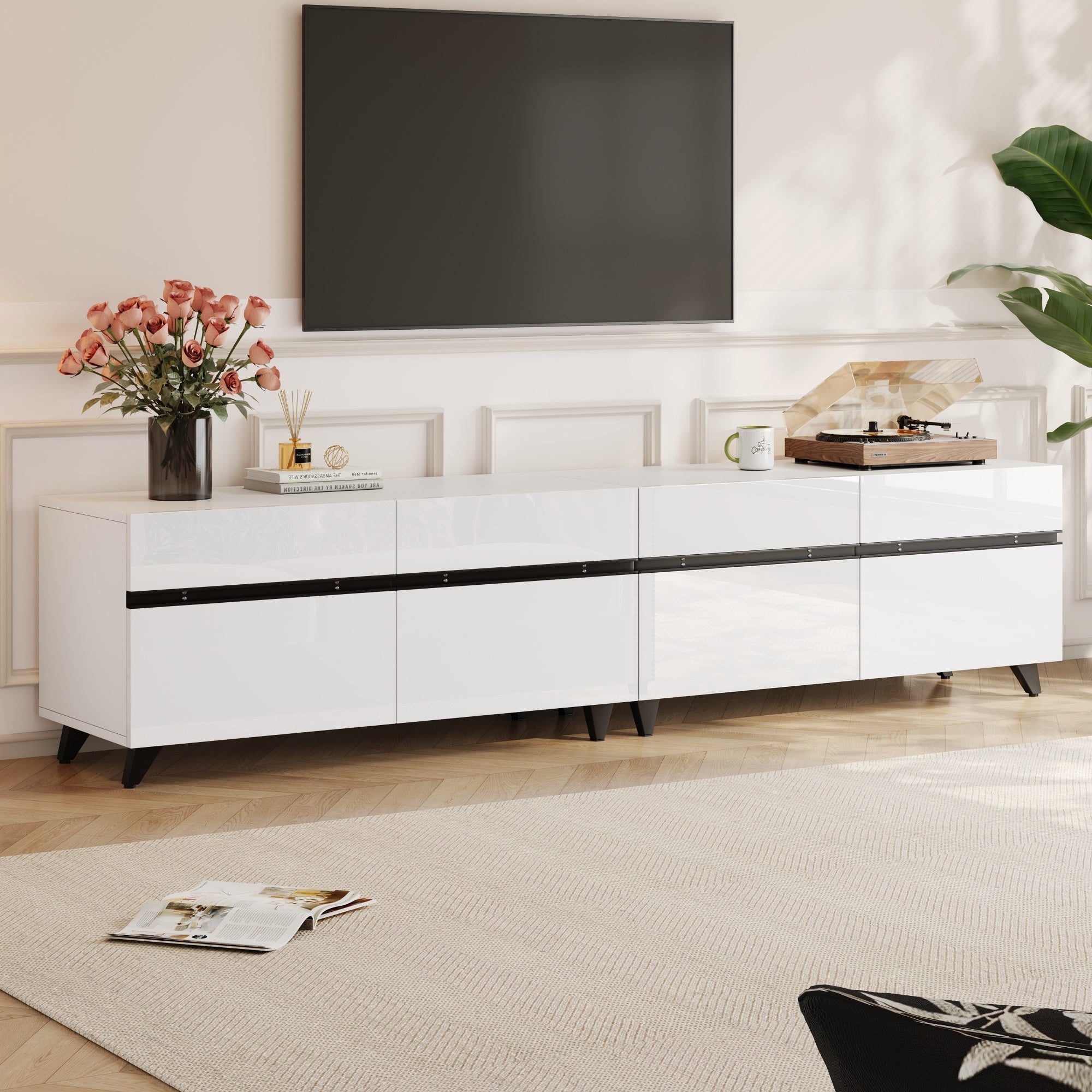 Logidon TV-meubel 180x40x49 cm wit hoogglans 4 kasten