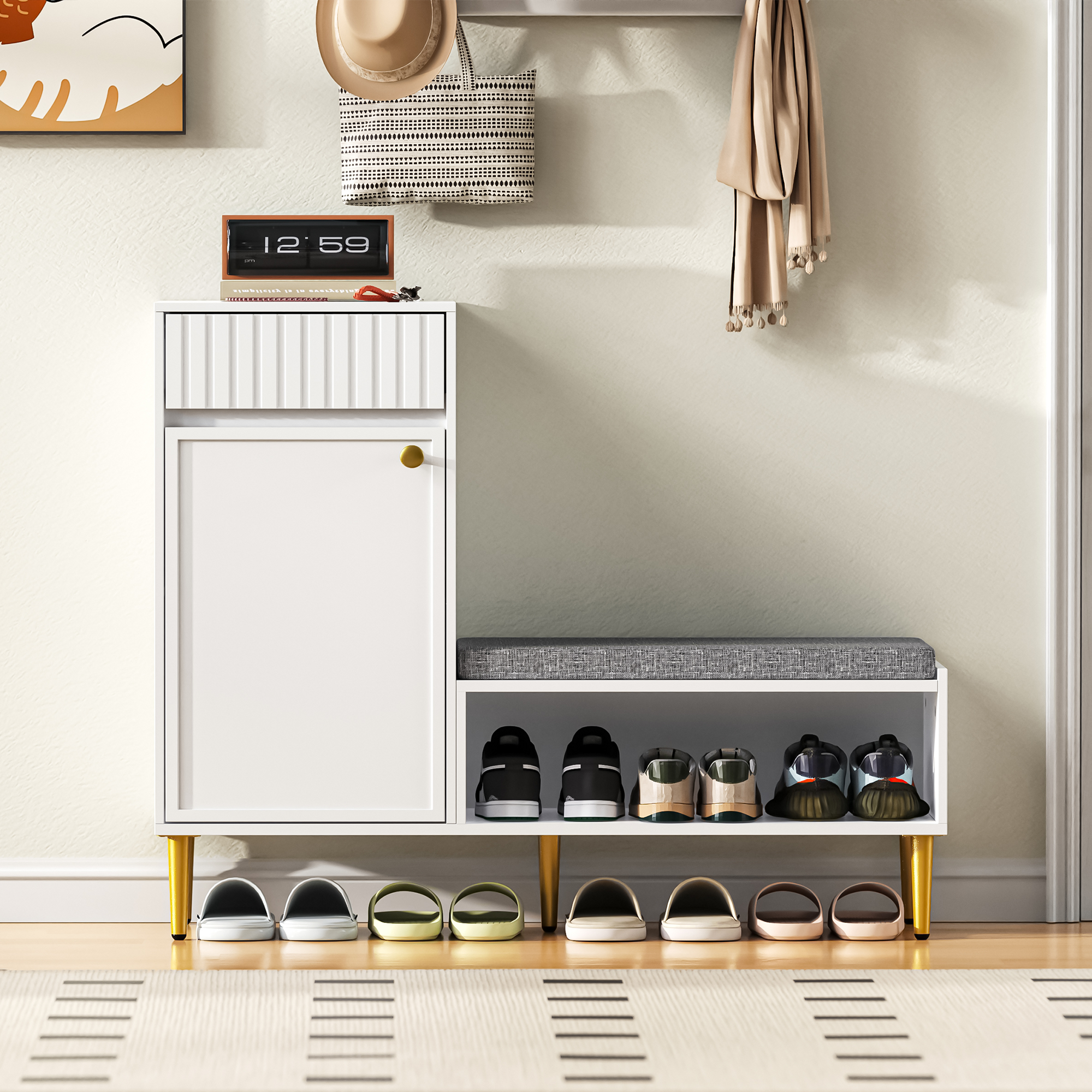 Logidon Moderne Schoenenkast Met Bank Wit 100x35x82 cm