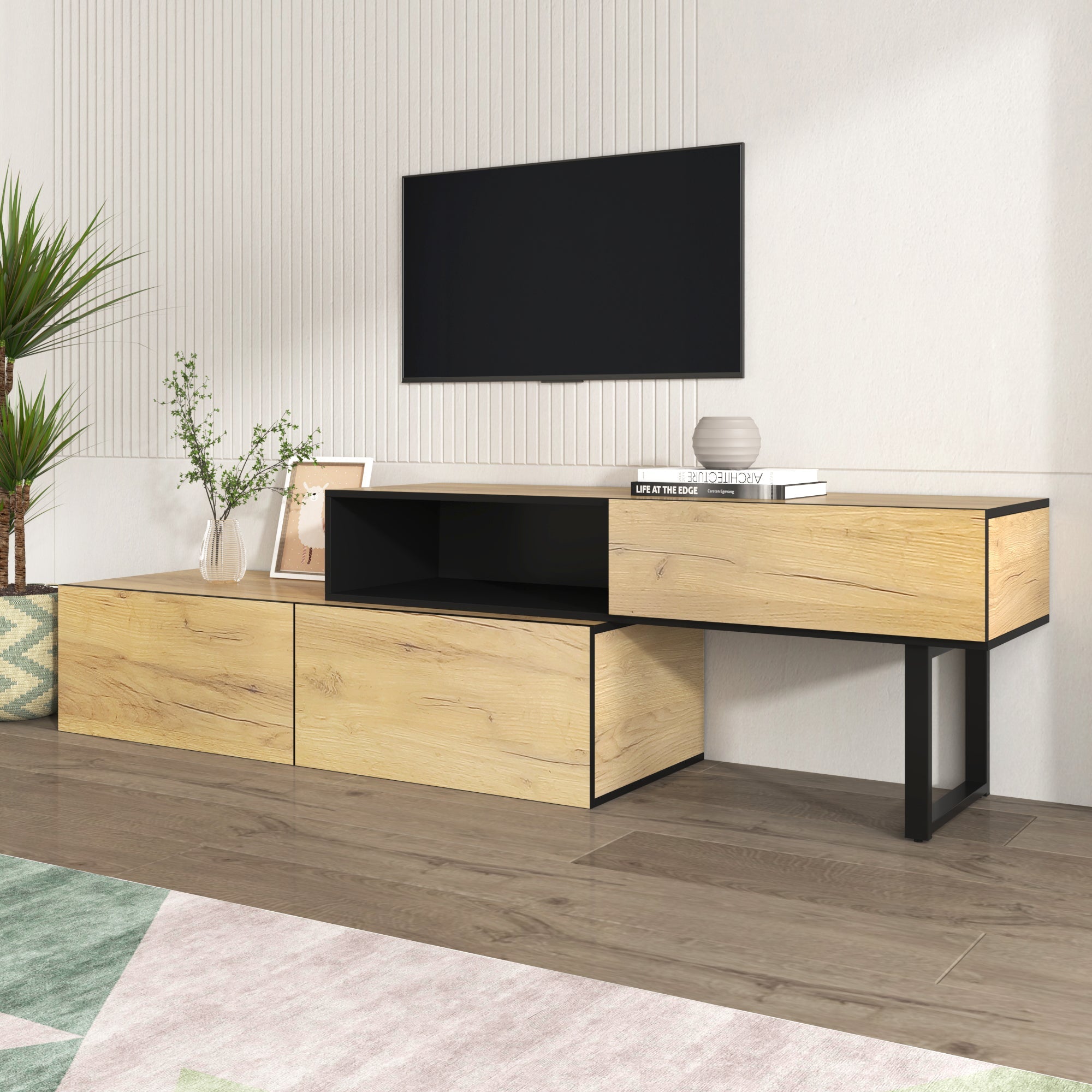 Logidon Adjustable TV Cabinet Combination 135-200cm Three Drawers Large Compartment