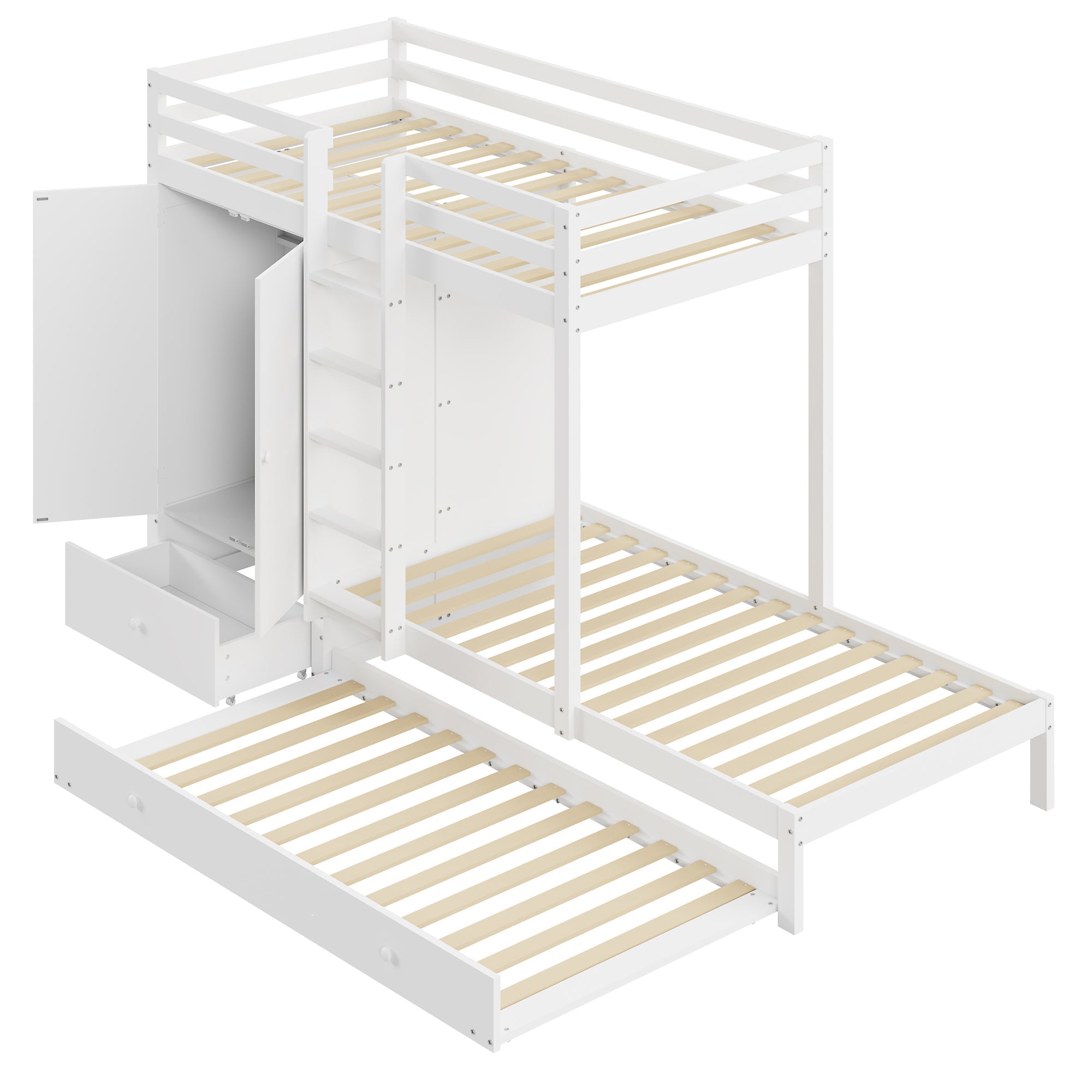 Logidon stapelbed massief hout 90x200 wit uitschuifbedkast