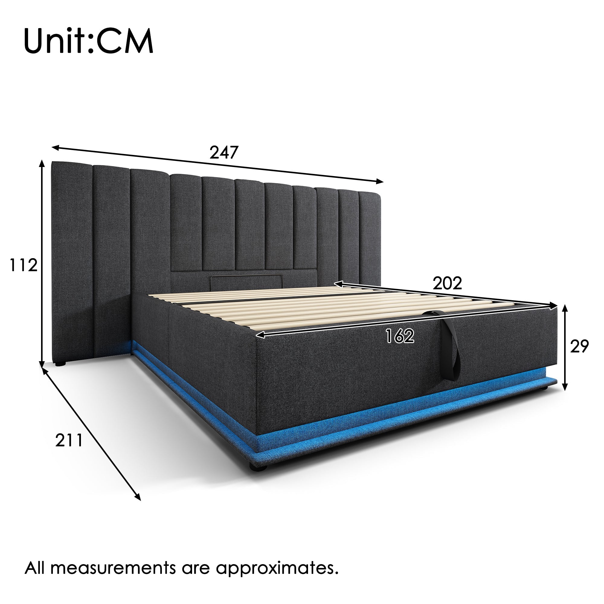 Logidon gestoffeerd bed 160x200 grijs met opbergruimte LED app bediening