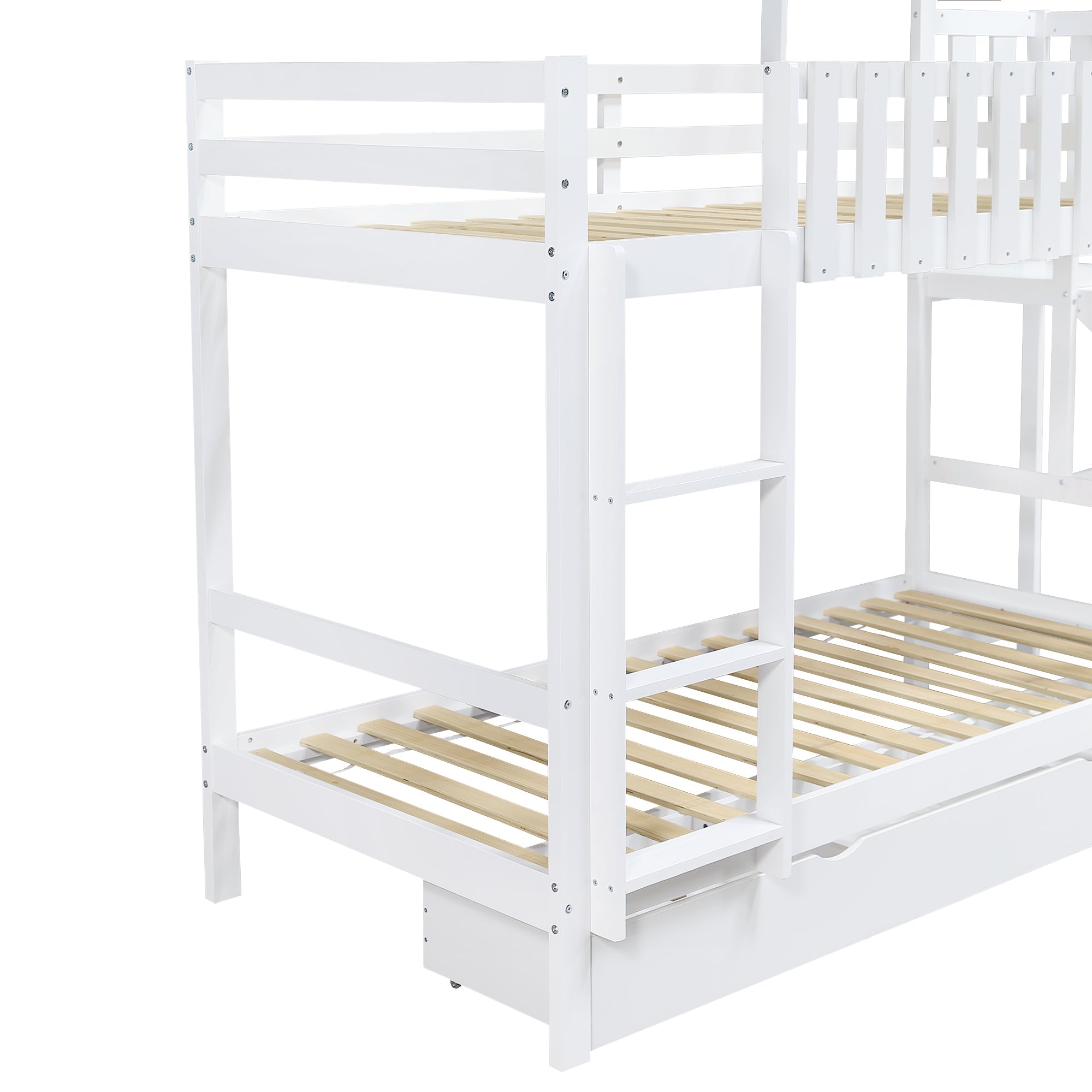 Logidon stapelbed met glijbaan en grote lade 90x200 wit