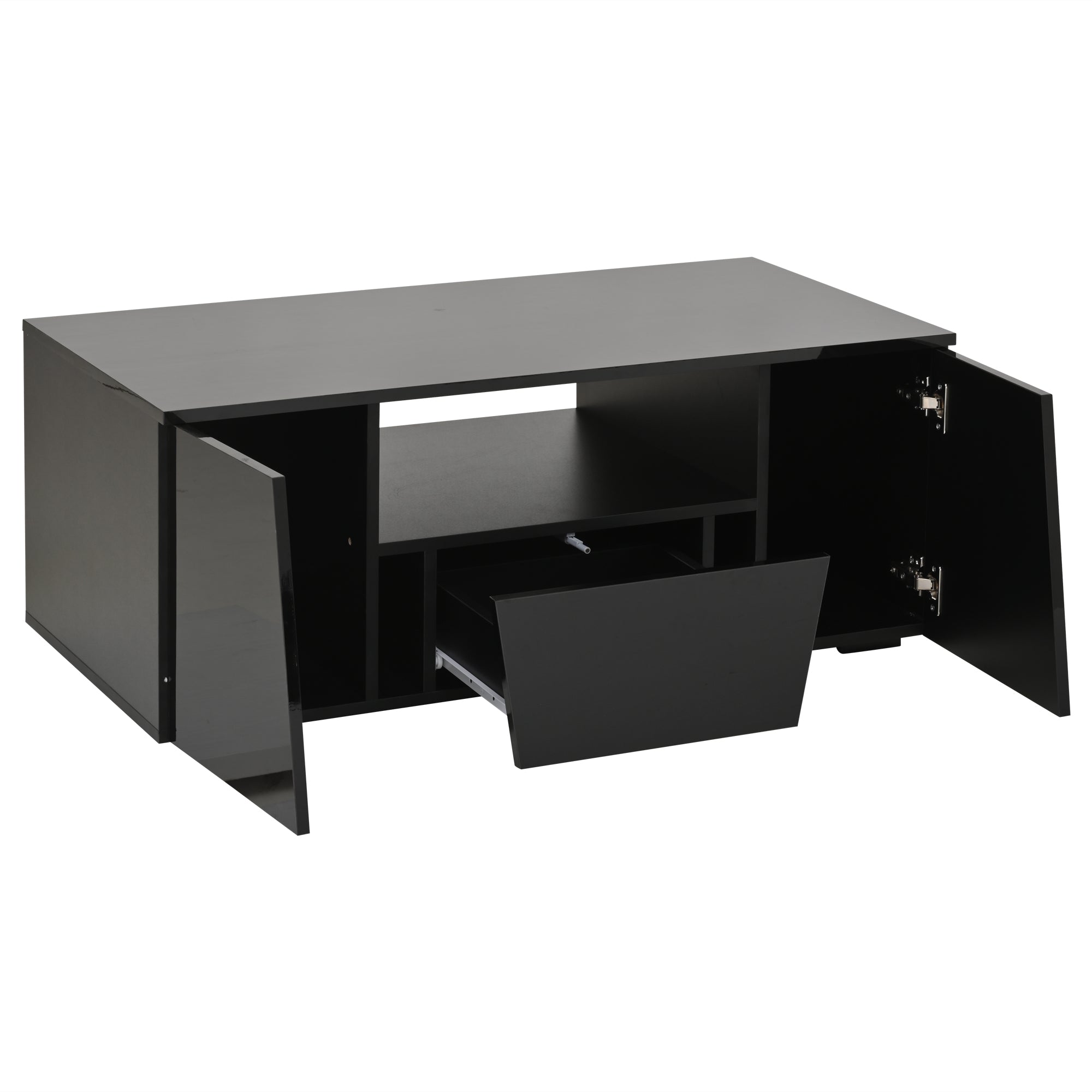 Logidon coffee table 100x50x40 cm black with LED 2 cabinets 1 drawer