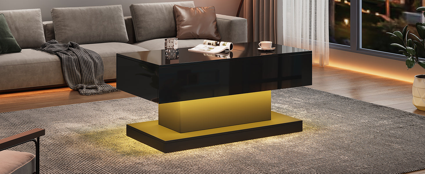 Logidon hoogglans liftsalontafel zwart 100x50x45 cm LED-verlichting