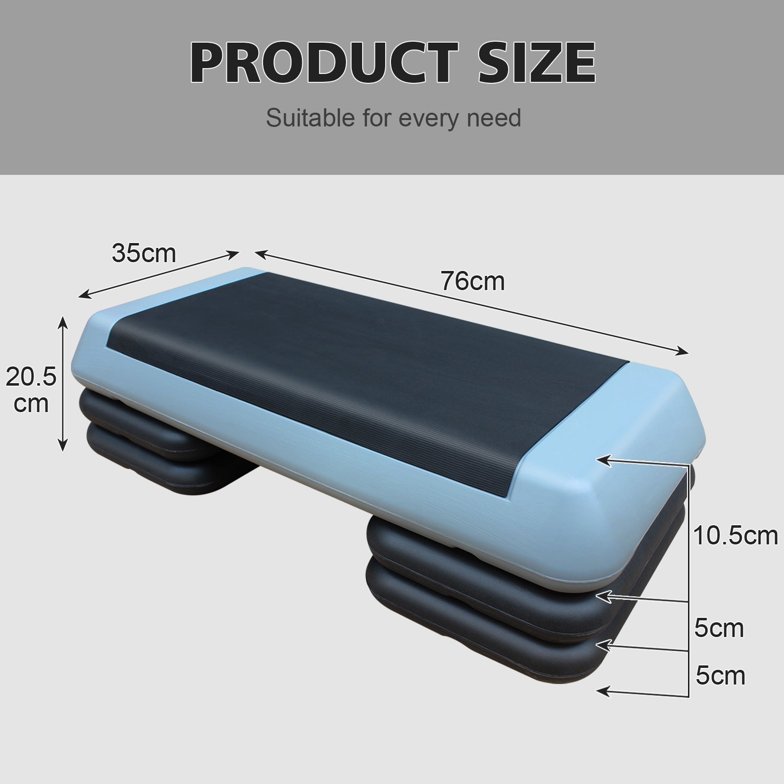 Logidon Verstelbare Aerobic Stepper 76 cm Grijs Zwart 4 Hulpstukken