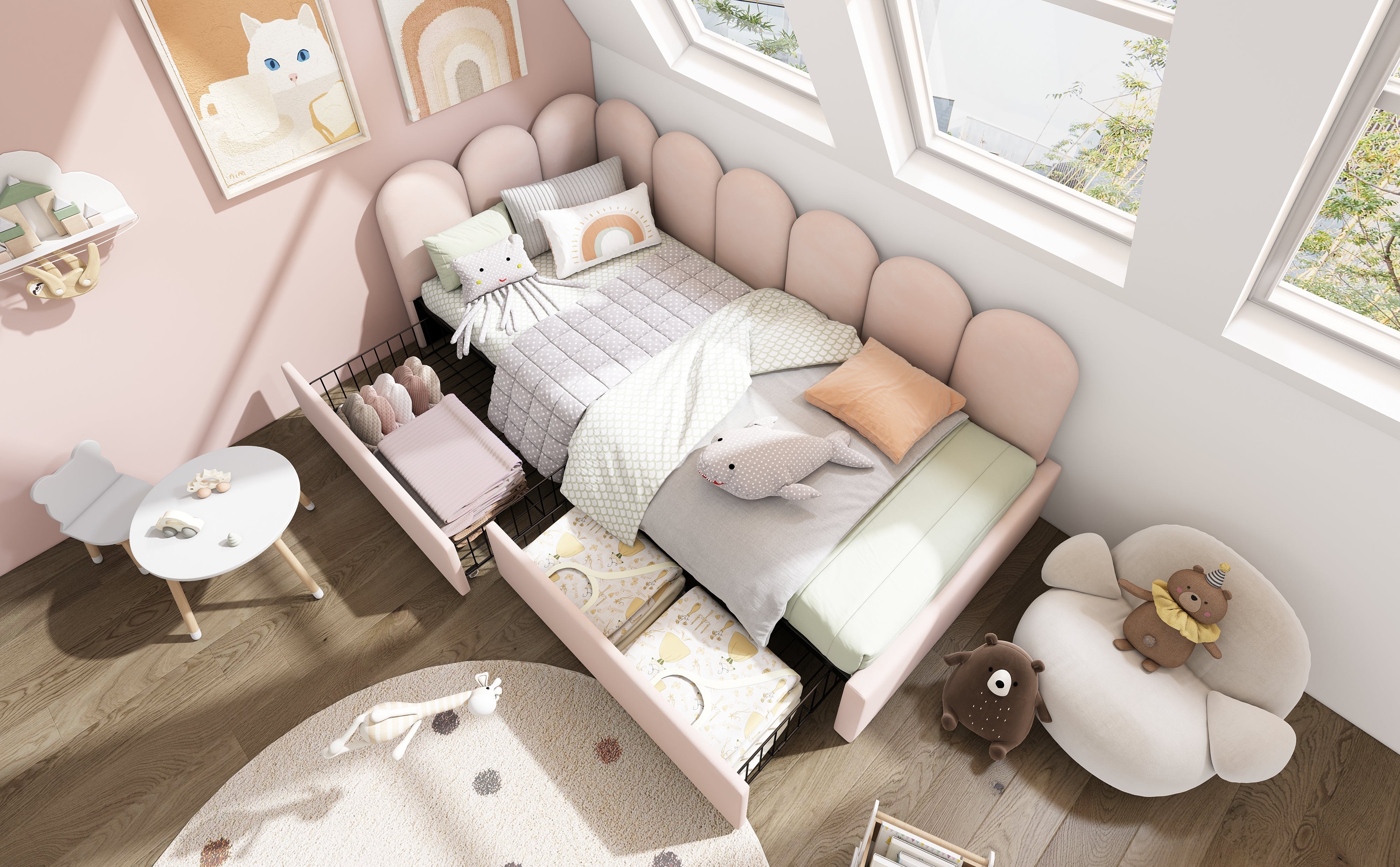 Logidon gestoffeerd bed 90x190 roze slaapbank met lades