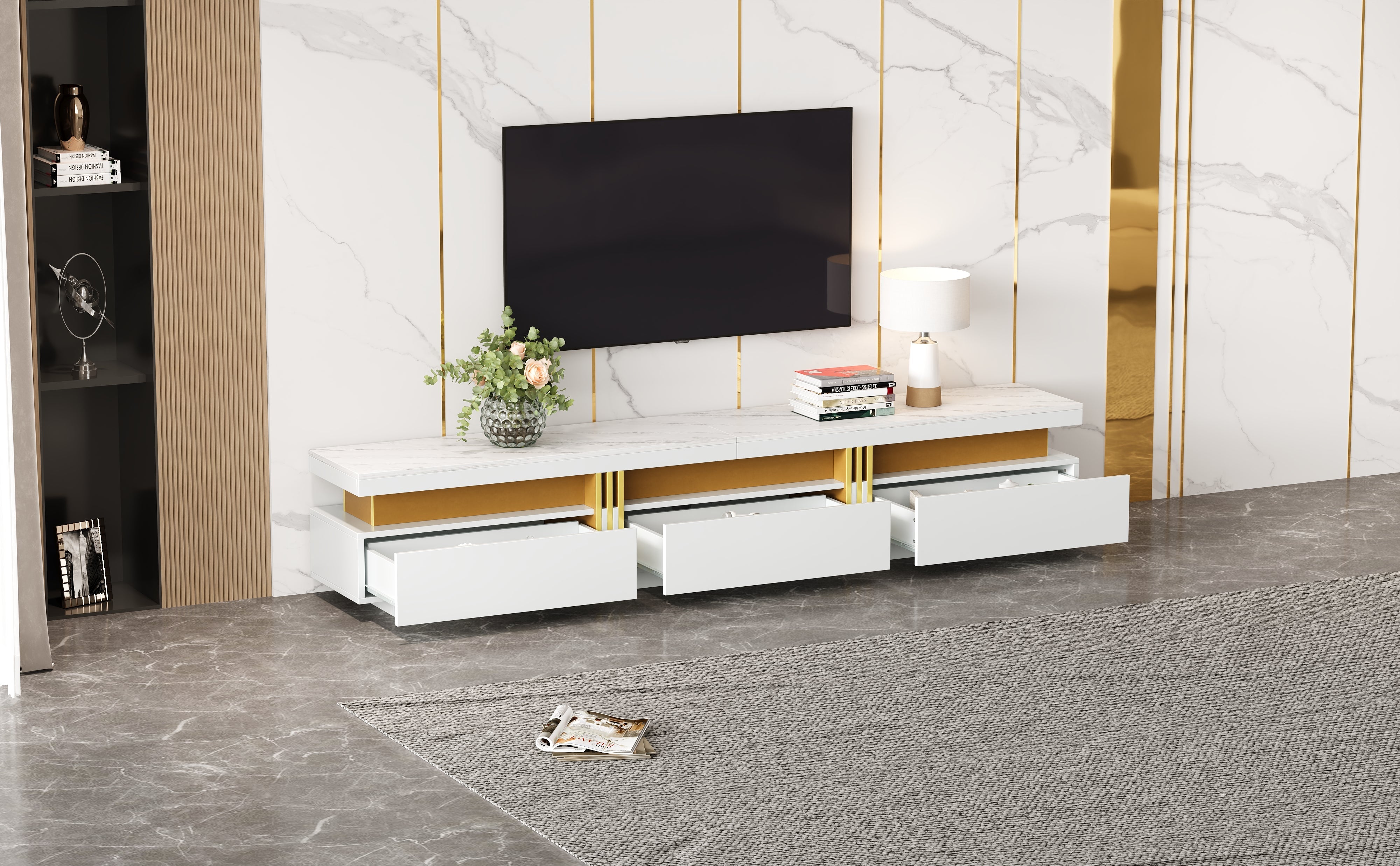 Logidon TV wandkastenset wit goud strepen multifunctioneel