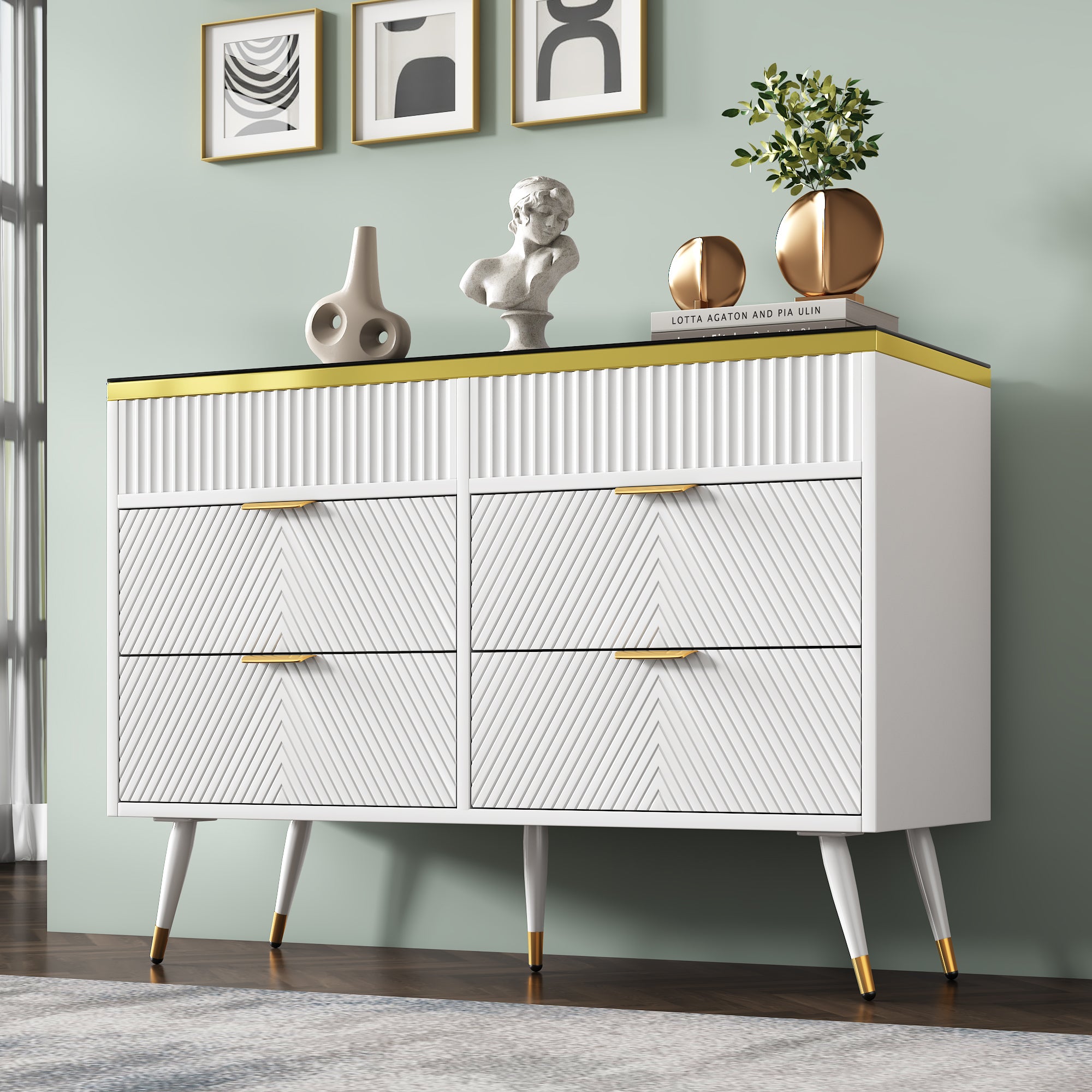 Logidon ladekast amber glazen dressoir 6 lades 120x40x76 wit