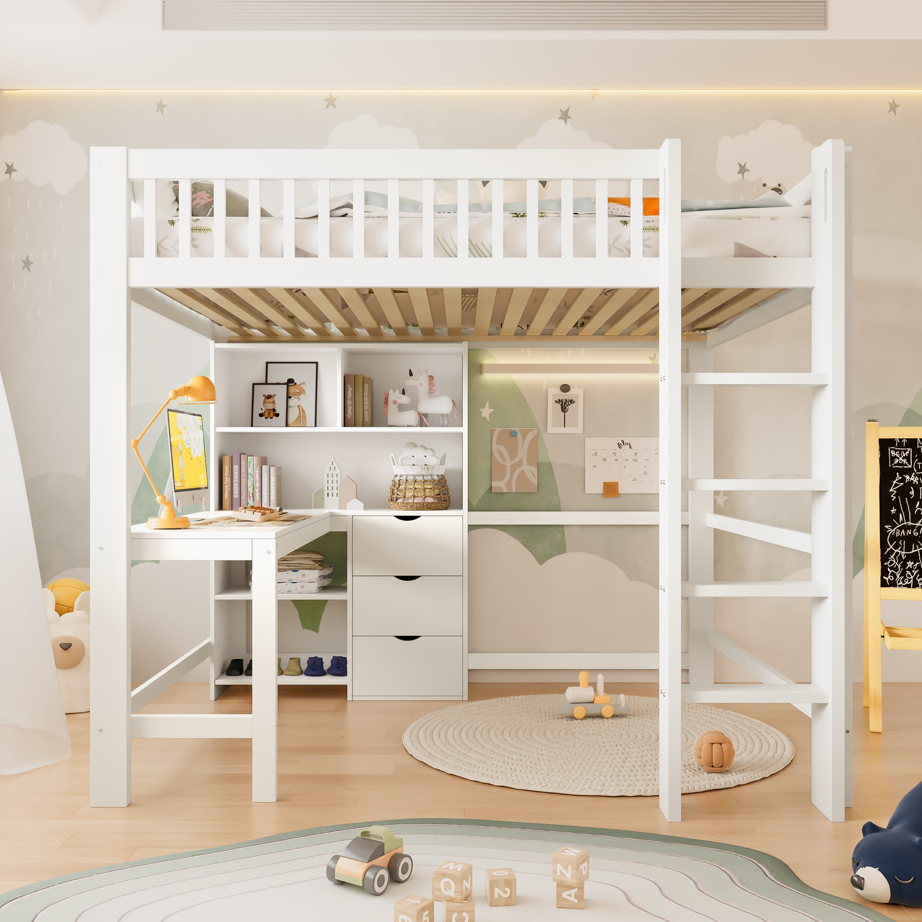 Logidon hoogslaper 140x200 cm met bureau en opbergruimte wit